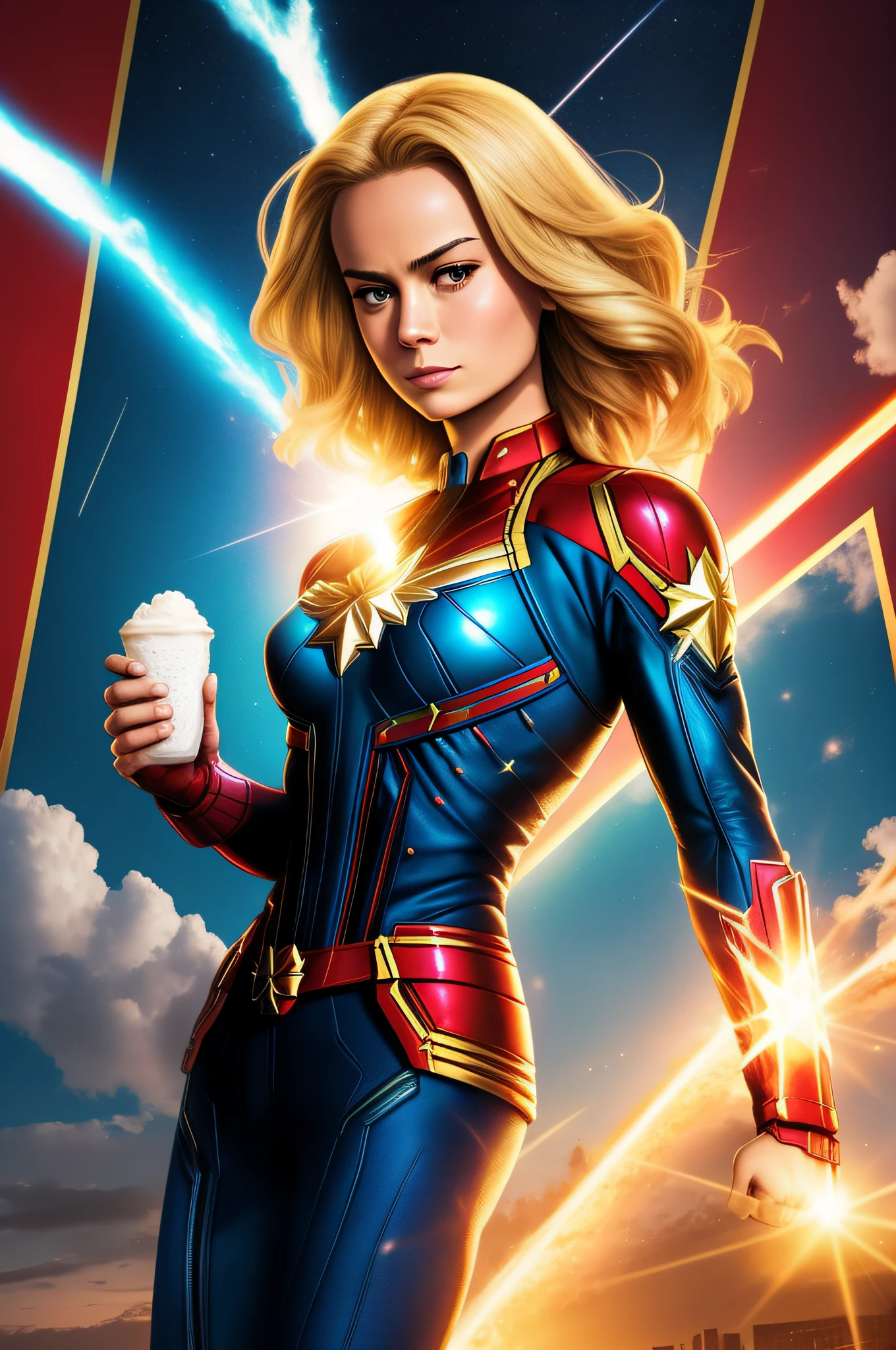 Captain Marvel, tomando sorvete, HQ, super realista, bonito, Cidade, quadrinhos