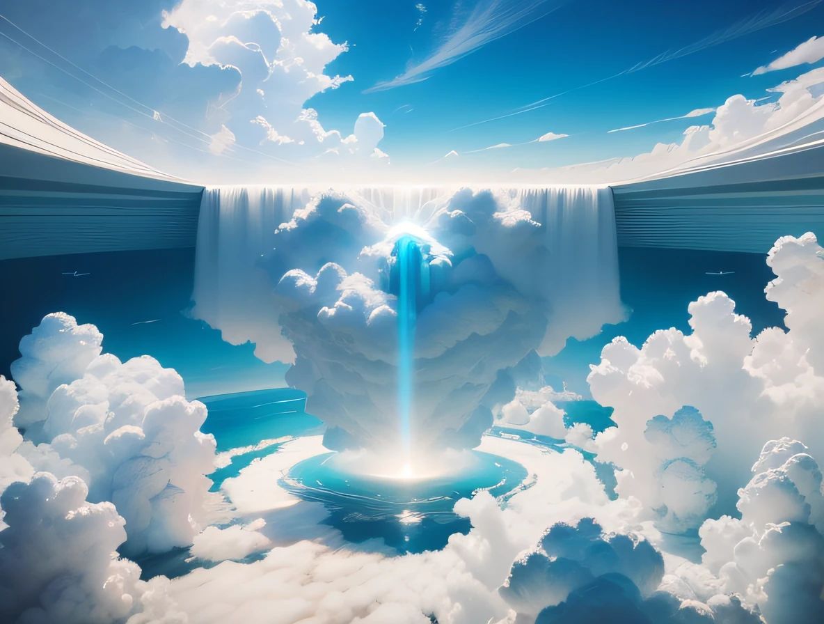 (Beautiful white clouds:1.3),A large white cloud surrounds the light blue water of the lake,Aerial effect:1.2,Natural light effects,8K,HDRl,tmasterpiece,最好质量
