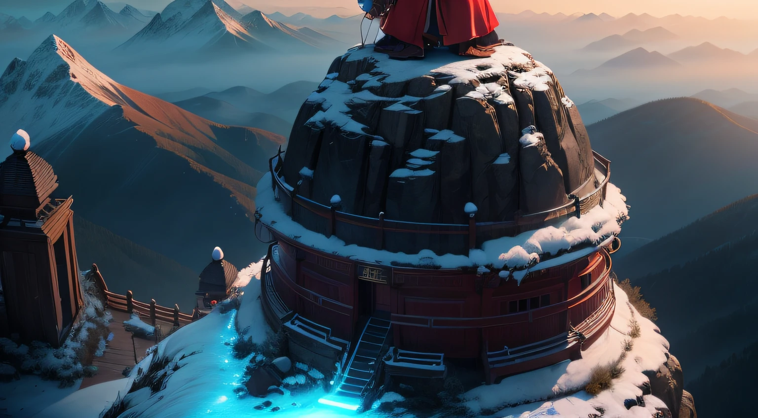 A wise old Chinese monk in the top of mountain, (extremamente colorido:1.3), (Realistic), (bio-luminescence:1.3), altamente detalhado, hyper realistic, Perfect artwork, master part, melhor qualidade, Altas, layered lighting,