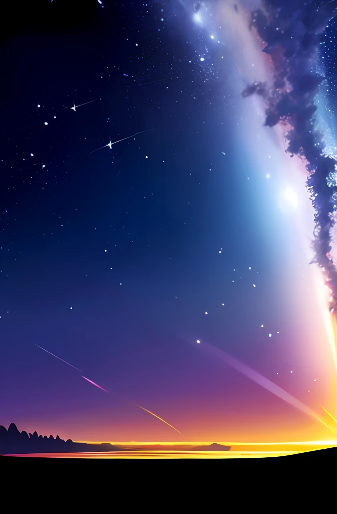 octans, Skysky, stele(Skysky), landscapes, starrysky, natta, nigh sky, 独奏, plein air, built, clouds, milkyway, , The tree, 城市, silhuette, Cityscape,realisitic,shooting stars、The tree、Grassy
