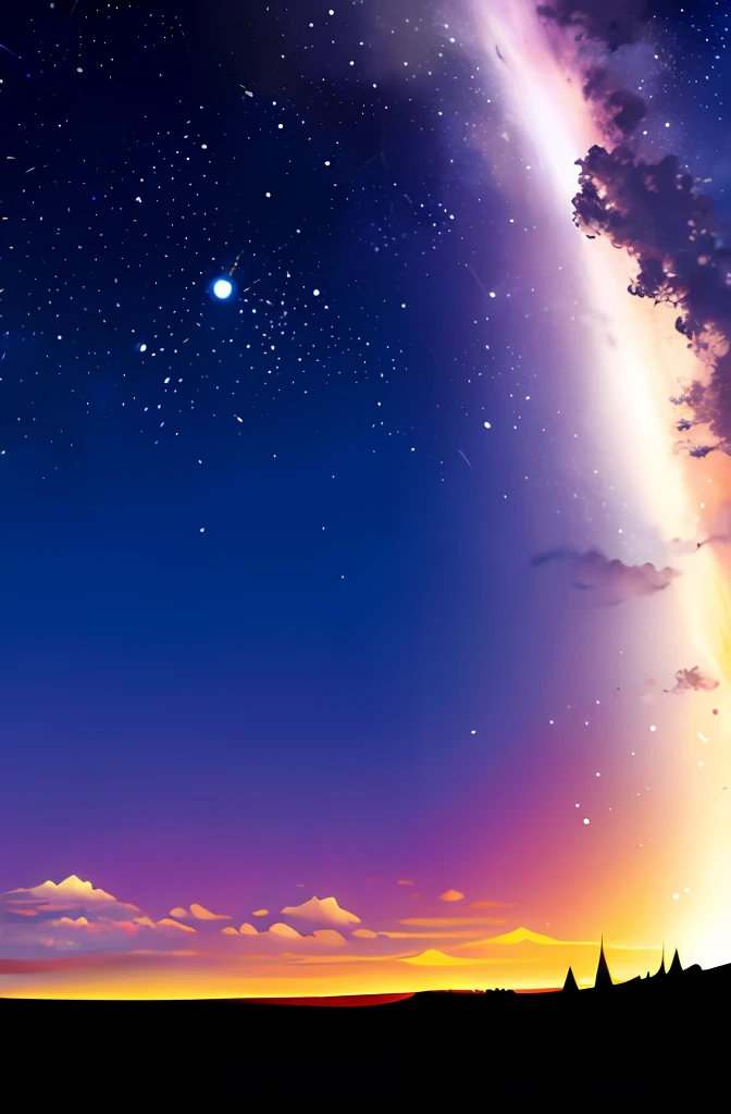 octans, Skysky, stele(Skysky), landscapes, starrysky, natta, nigh sky, 独奏, plein air, built, clouds, milkyway, , The tree, 城市, silhuette, Cityscape,realisitic,shooting stars、The tree、Grassy