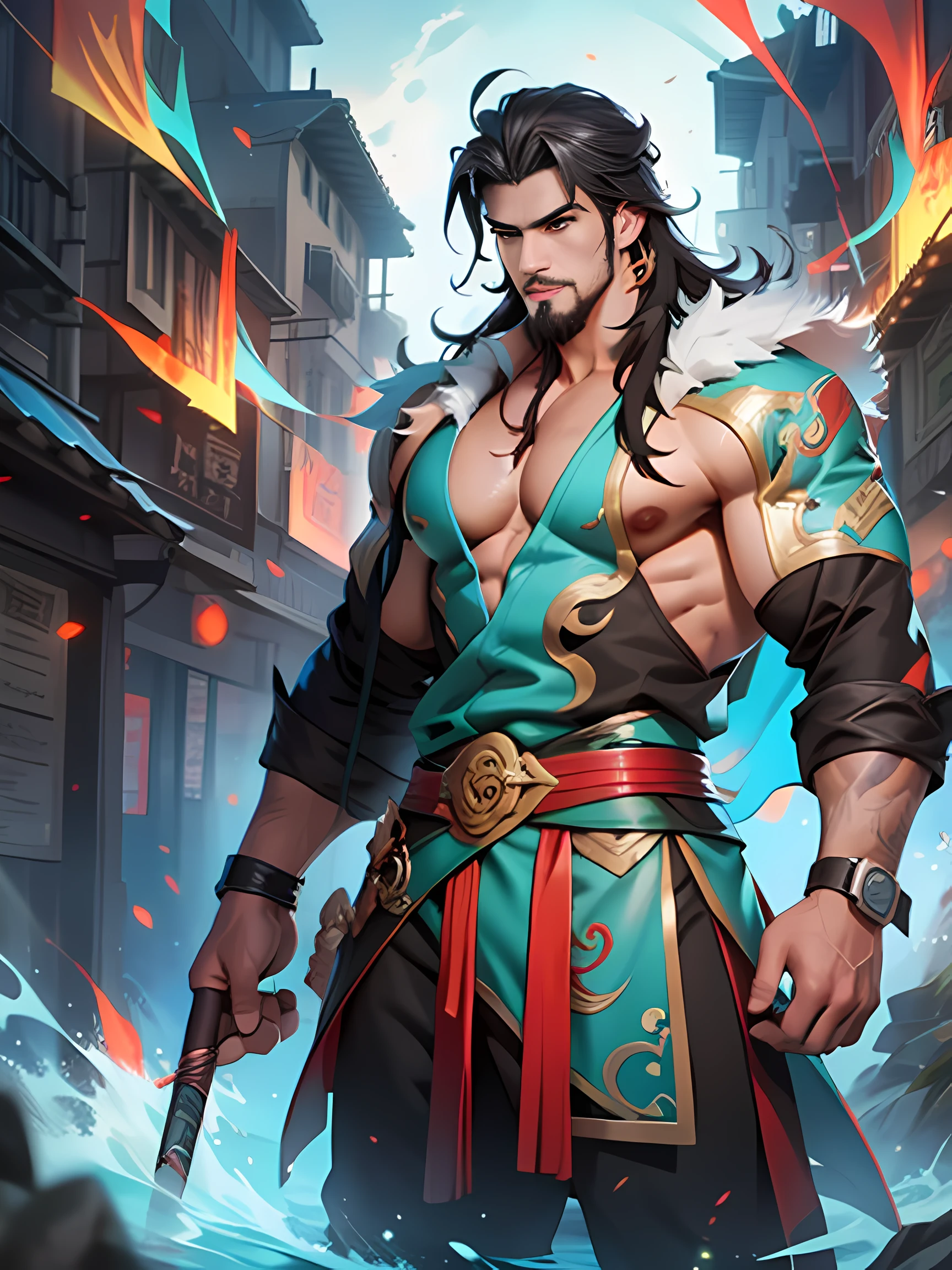 Guanyu,1boys,musculous,tmasterpiece,The best quality,Long beard,zhangfei