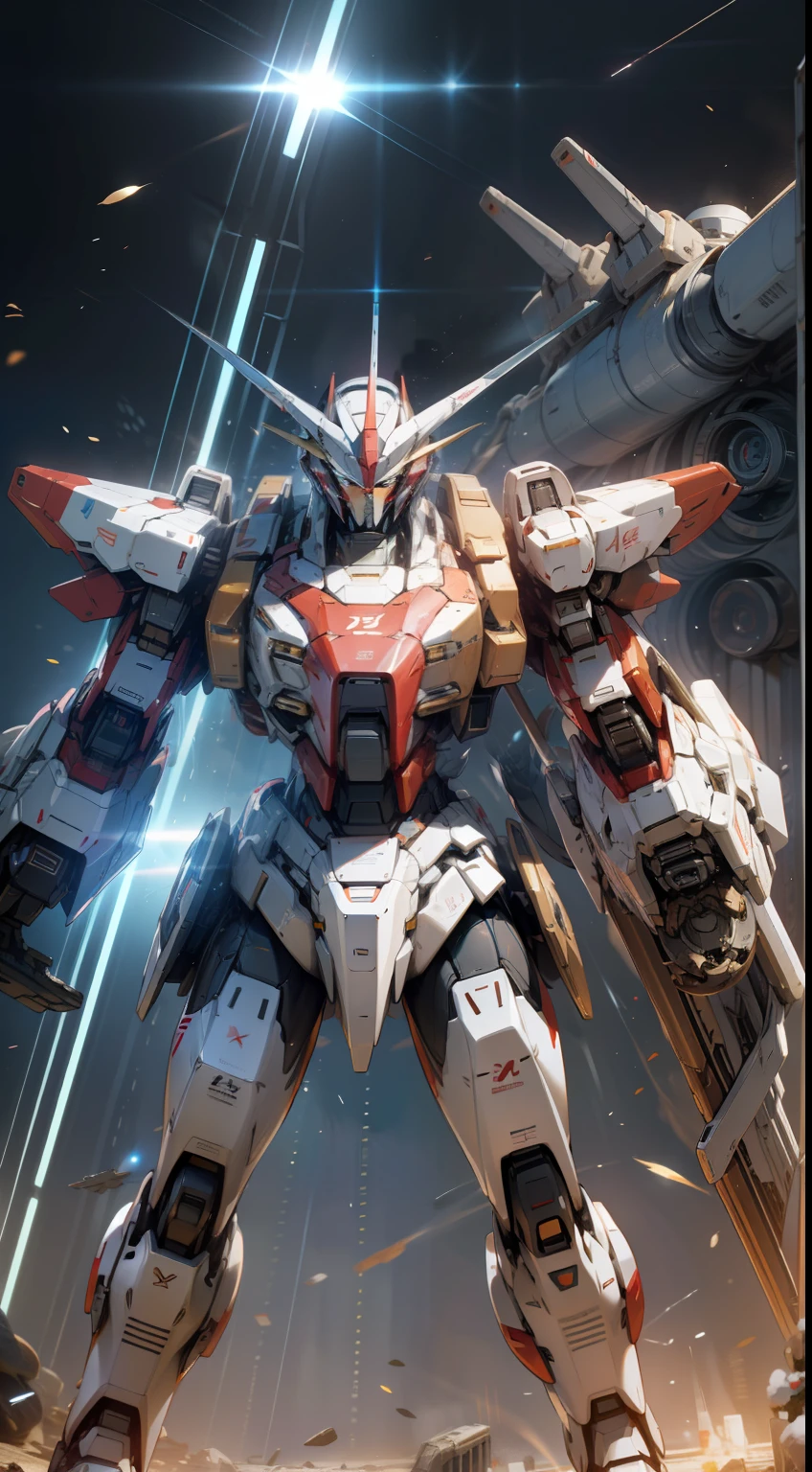 Surrealism, Ray Tracing, Photorealistic, UHD, High Detail, 32k, Best Quality, Textured Skin, Gundam Mecha, Flight, Funnel, Mecha Ship, Masterpiece, Best Quality, Mecha, Unmanned, (Full Body), (Black Mecha: 1.8), (Axisymmetric: 1.4), (HDR), (Movie Light: 1.1), White Eyes, Cool, Science Fiction, Fire, Universe, oversized shield, mecha man overlooking the background of the earth, with laser cannon beams, wars, conflicts, weapons in hand (has a huge weapon: 1.5),