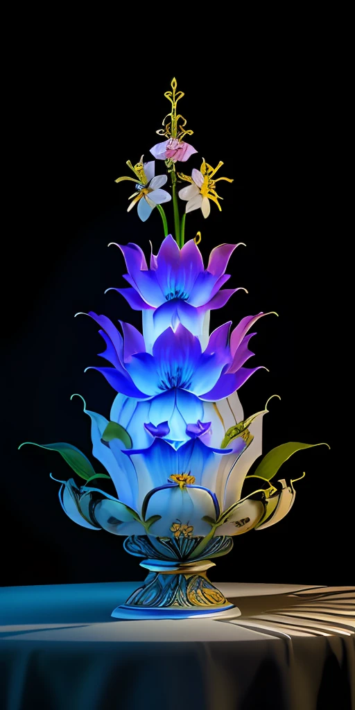 Best quality, Realstic, photoreallistic,  Ultra detailded, "Montagne de fleurs et de fruits+fairy+Architecture chinoise" highly detailed carving on "Glace sud" porcelaine,Ultra grand angle,Accent Lighting,volumeric lighting,contre-jour, (detailed light),((an extremely delicate and beautiful)),dramatique_ombre,rayon_tracing,Hdr