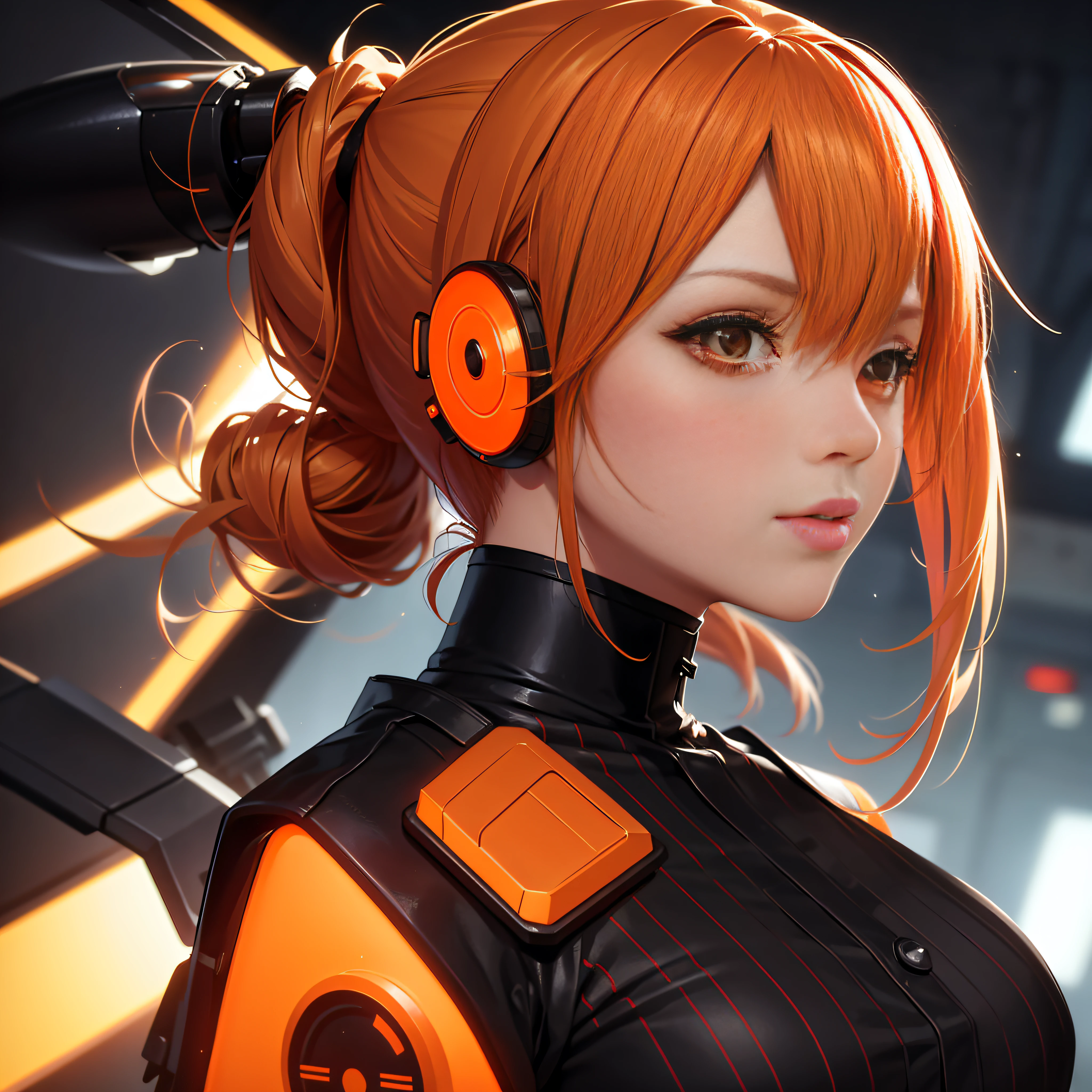 Profile picture portrait Orange cyberpunk closeup dress up Sci-Fi, cute Anime Japan 2d, Sharp focus 16k resolution Very sharp, Hyper detailed, 8k, Hyper realistic detail