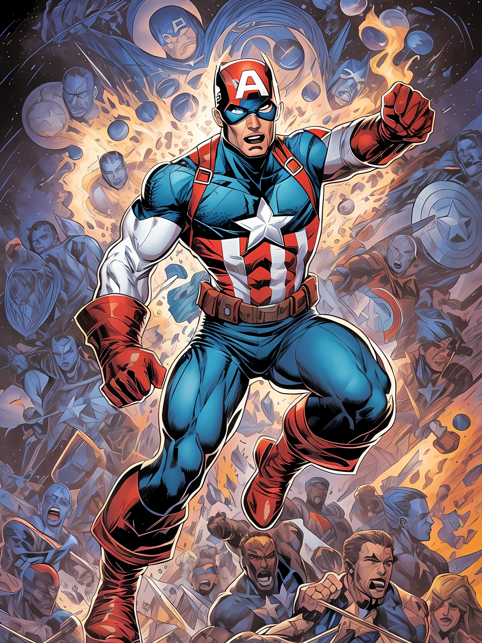 Captain America , corpo astral, 1 homem, Chaotic atmosphere, Marvel Quadrinhos