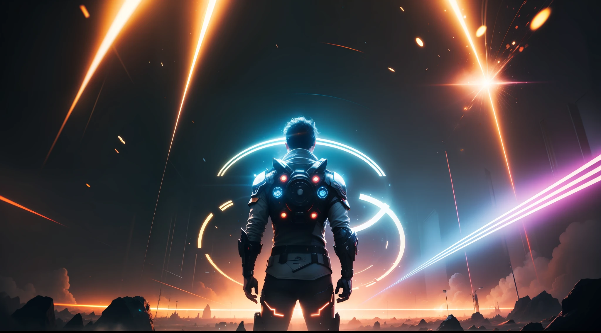Tech cool background，Particle light effects，future-tech，Grandiose scenes，film effect