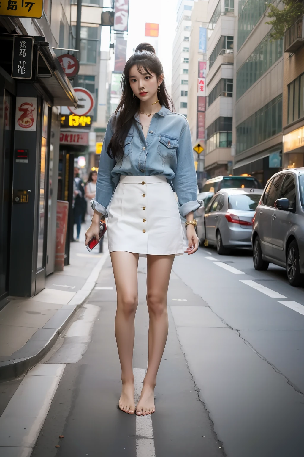 highest quality,Lou Yixiao,jewelry,slimfigure,perfect bodies,Full body like,Barefoot,the street