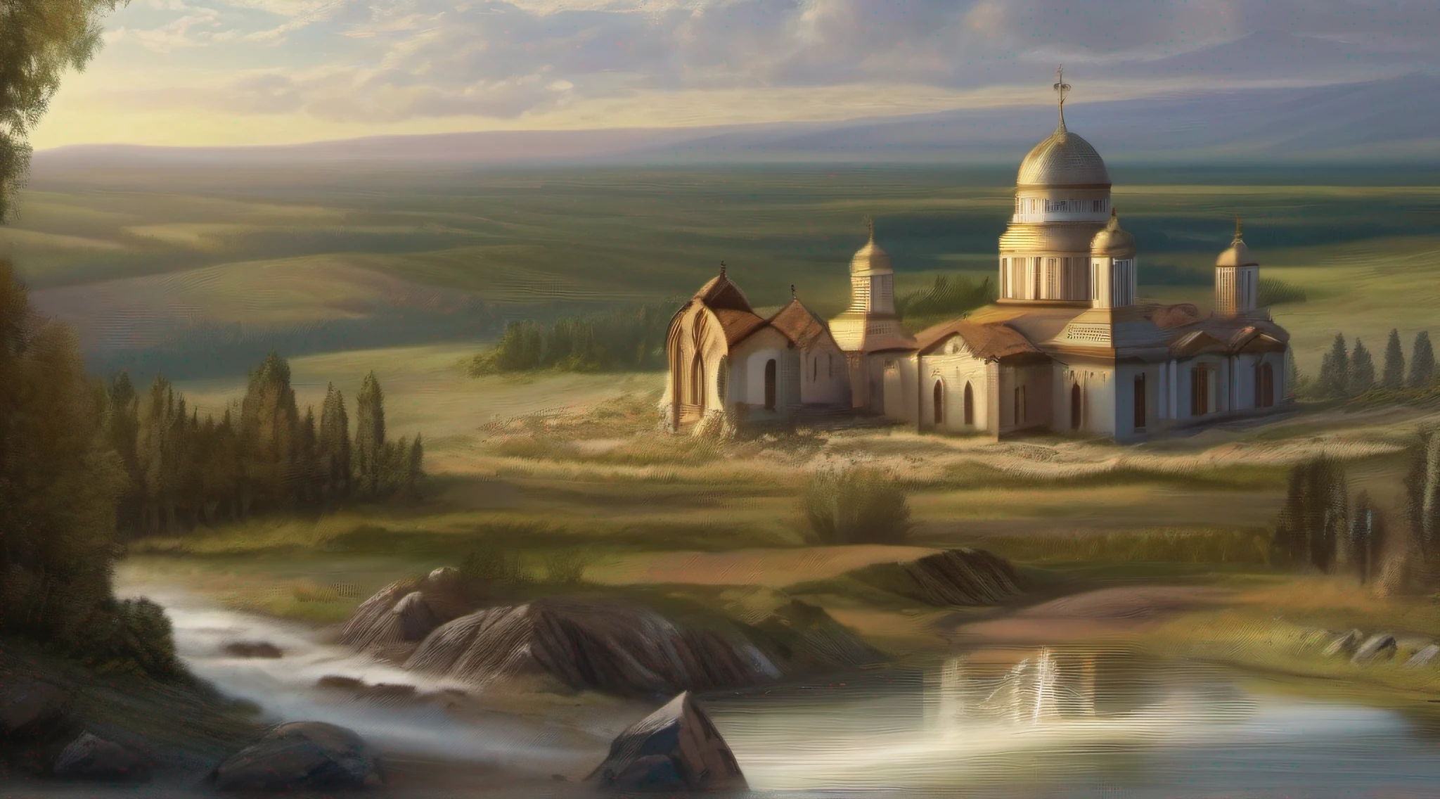 Create a realistic, high-definition image depicting the ancient lands of Russia during the time of Jesus, capturing the essence of its natural landscape and cultural setting.