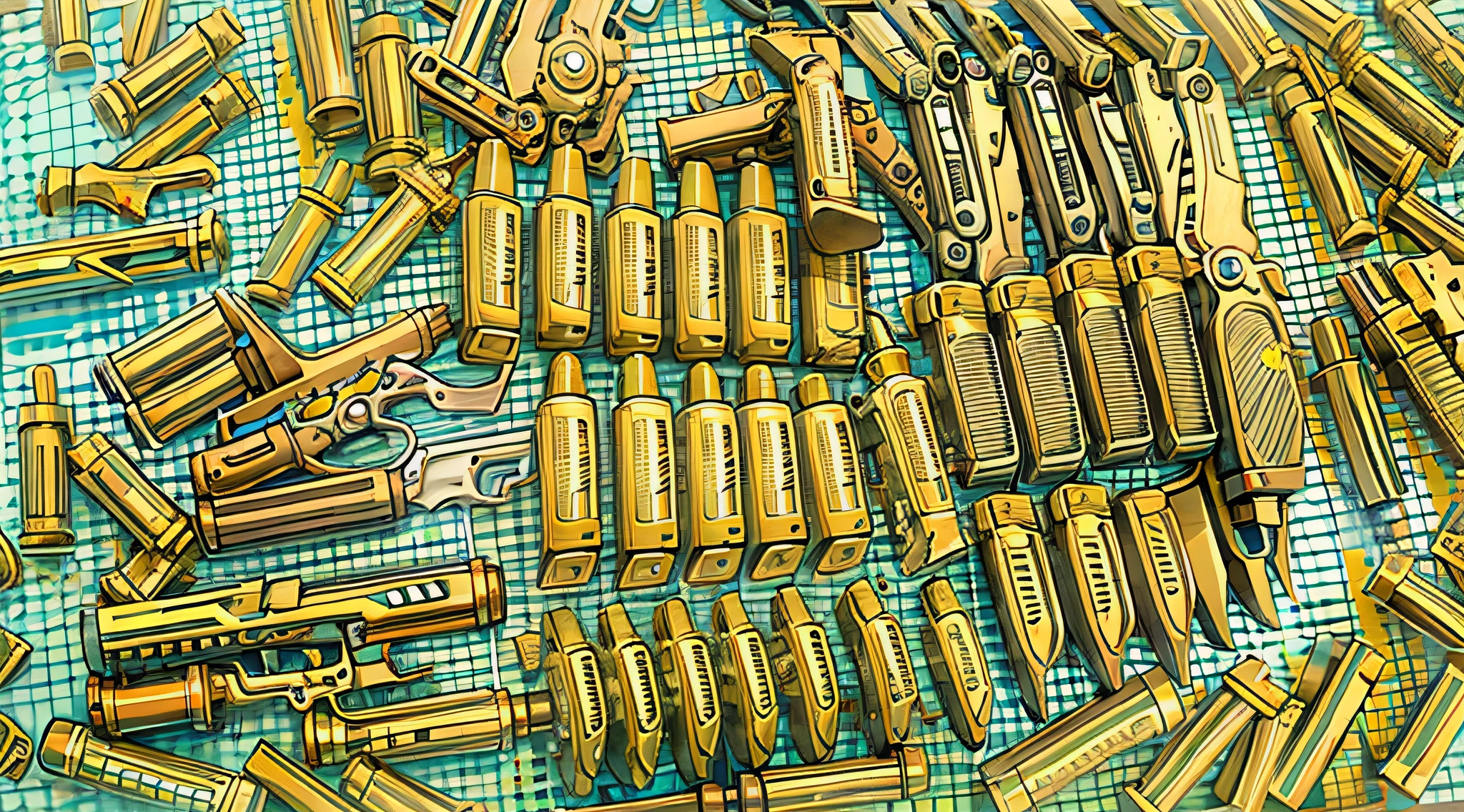On the table：hand gun，bullets