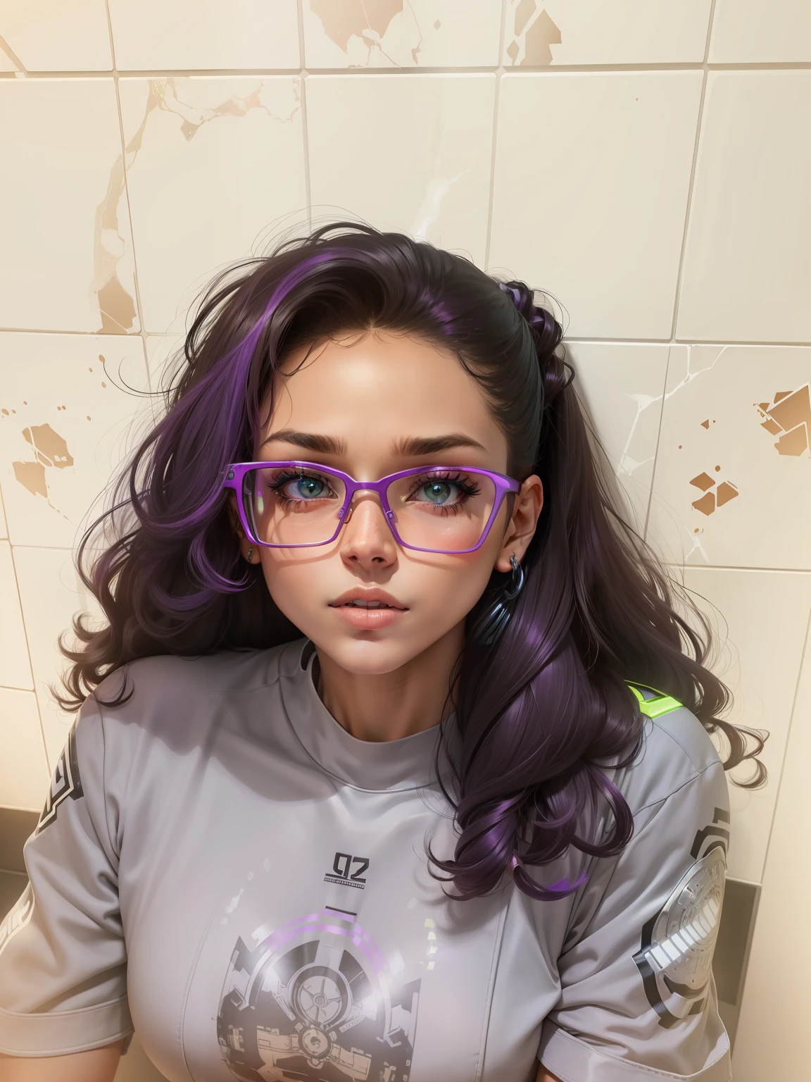 (melhor qualidade) cyborg, feminina, morena, neon roxo