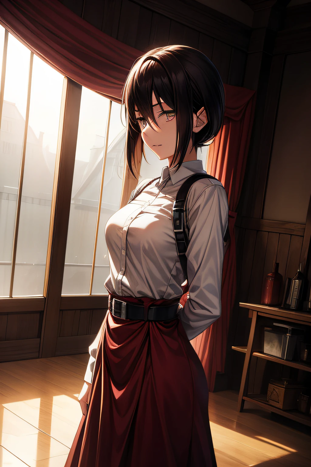 mikasa \(shingeki no kyojin\), best quality, ultra detailed, 1girl, alone, Standing,
