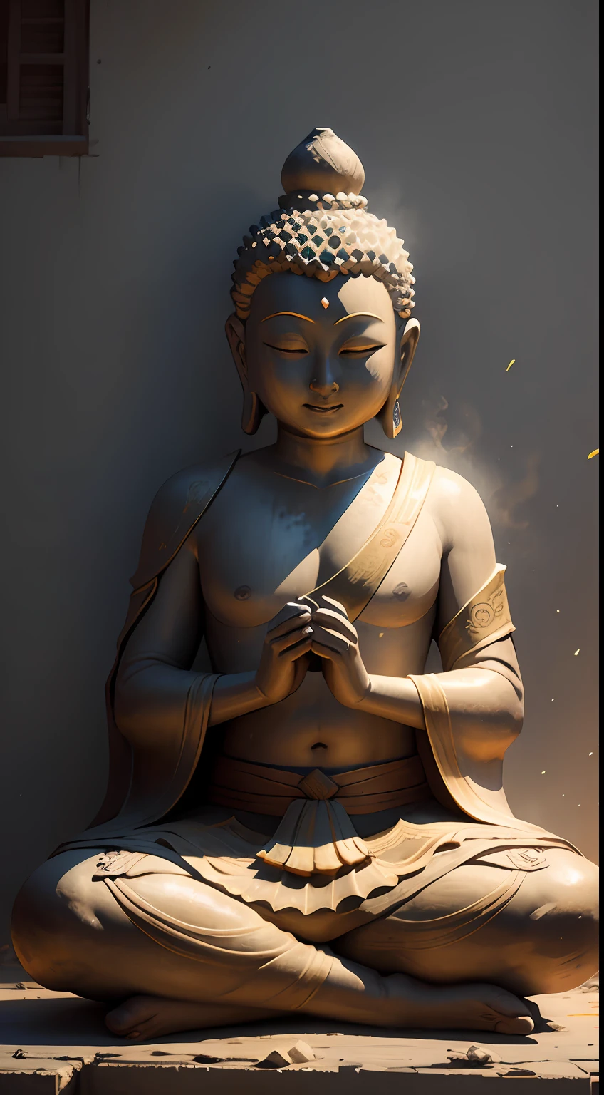 Buddha statue mural,Handheld magic weapon,(The murals are brightly colored,Sin embargo, It is slightly corroded by the environment),(8k wallpaper),(Ancient Chinese folk painter painting style),(Watercolor style painting),(Noticeable light and shadow effects),(Ray traching),(There is light particle tracing),(Fantasy mythological style),style of surrealism,(Extremely expressive drawing technique),Creative inspiration:Dunhuang murals,RAY