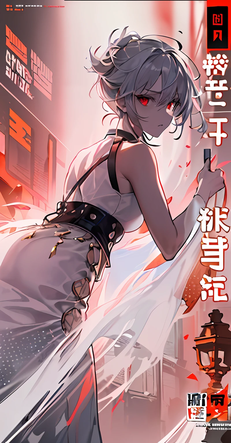 ((((Dramatic))), (((grittiness))), (((Intense))) The movie poster features a young woman as the central character。She stands confidently in the center of the poster,Dress in fashion-forward clothing,with a determined expression on her face。The background is dark and gritty,There is a sense of danger and a strong feeling。The text is bold and eye-catching,With catchy slogans,Adds to the overall drama and excitement。The color palette is dominated by dark colors,Dotted with bright colors,The protagonist is mainly a girl with white hair and red eyes,Make the poster dynamic and visually striking,tachi-e (Magazines:1.3), (Cover-style:1.3), Fashionab, woman, vibrant, Outfit, posing on a, Front,rich colourful,dyna,Background with,element in,self-assured,Expressing the,halter,statement,Attachment,A majestic,coil,Runt,Touching pubic area,Scenes,text,Cover of a,boldness,attention-grabbing,titles,Fashionab,typeface,Catchy,titles,more big,Smart、moderno、Trendy、focus-on、Fashionab、