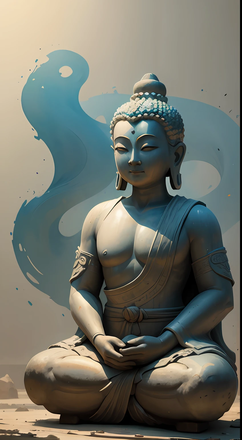Buddha statue mural，（The murals are brightly colored，But tracked by corrosion），（8k wallpaper），（Ancient Chinese folk painter painting style），（Watercolor style painting），（Noticeable light and shadow effects），（Ray traching），(There is light particle tracing)，（Fantasy mythological style)，style of surrealism，（Extremely expressive drawing technique），Creative inspiration：Dunhuang murals，Ray