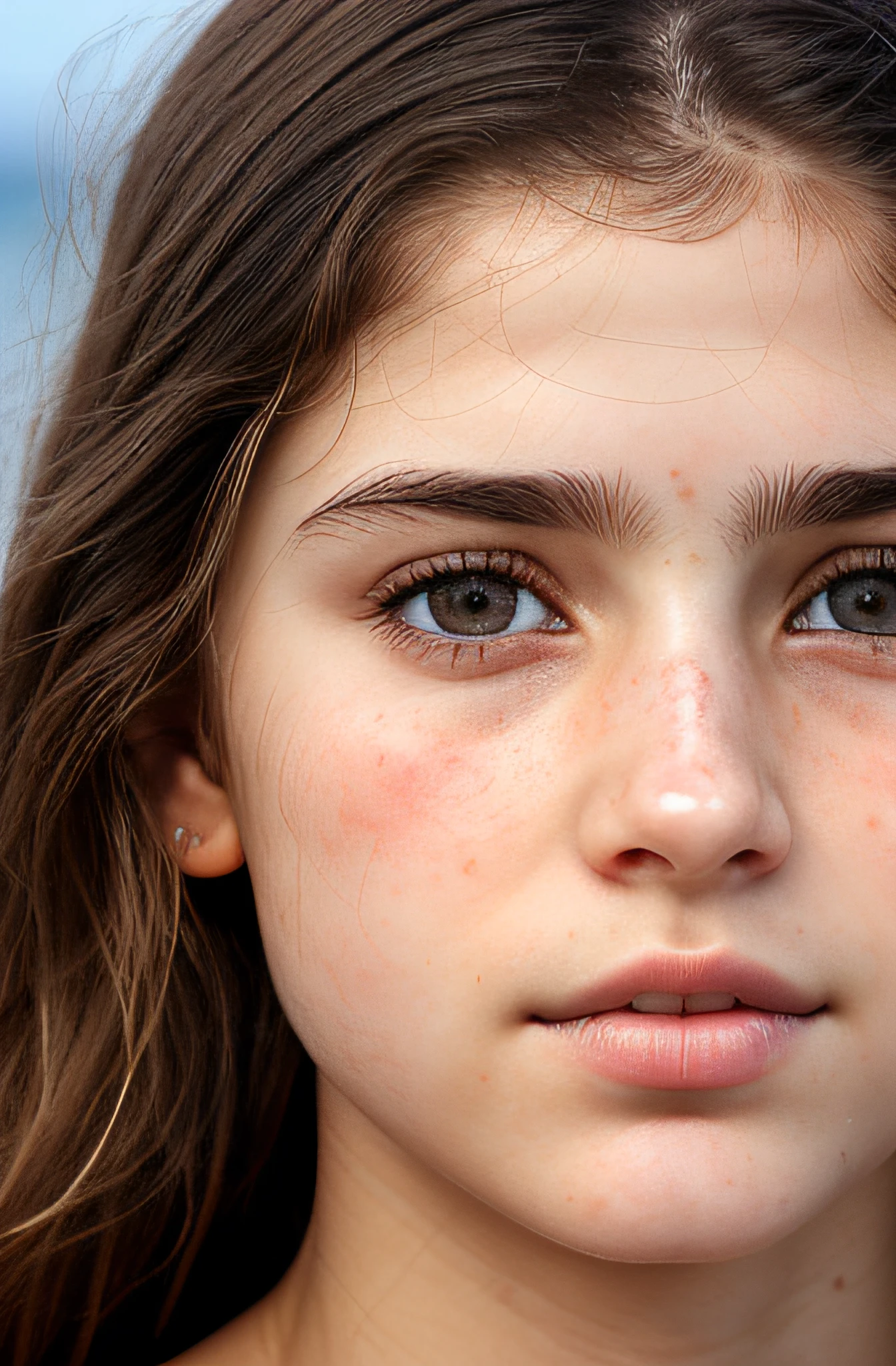(1girl|female), (natural), (pale skin), (brown hair), (olhos castanhos), (bareshoulders), (bare foots), (bare handed), (High details of facial expression lines), (altos detalhes dos poros da pele), (high details of facial expression)