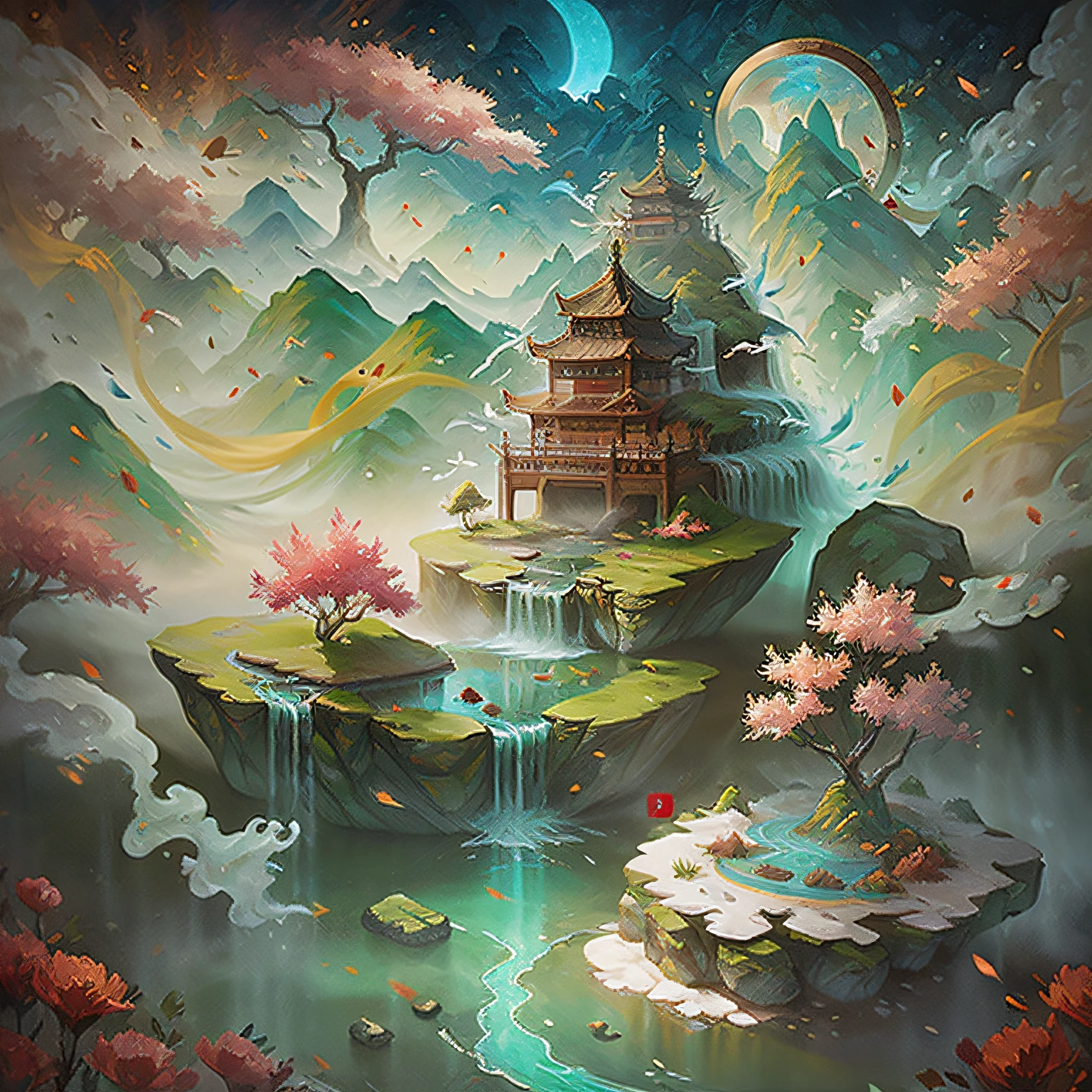 God girl,(fantasy、cultivating immortals、Fantasy scenes)rays of sunshine,best shadow,tmasterpiece,Highest image quality,8K分辨率,Surrounded by mountains in the distance,Flowing water,Ancient Chinese architecture is scattered,Ethereal,Fine details,Show the Tyndall effect,The perfect presentation of the beauty of this mysterious wonderland。