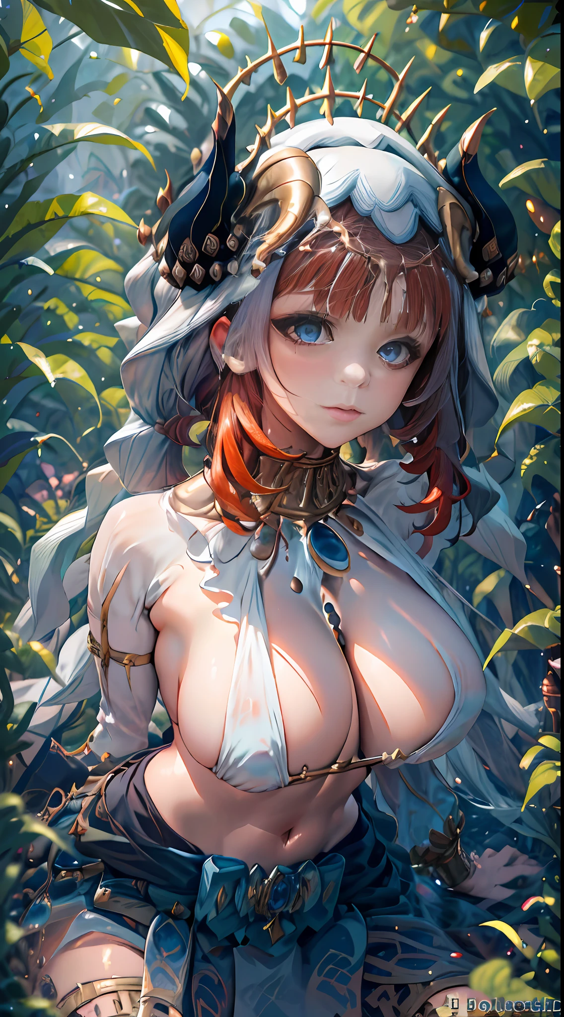 Nilou Genshin Genshin Impact, Whole body, squatting, (NSTDA.:1.2), (10, beste-Qualit, master-piece: 1.4), ultra-high resolution, (realistic, realistic: 1.48), 25 years old, Cute Girl, (see through micro-color bikini beetle:1.11), famous Japanese actress, gigantic breasts, blue eyes, head tilted, cowboy shot, from the front, looking at viewers, Emotionless, beautiful lake, Zeiss 150mm F/ 2.8 Hasselblad, in Japanese, shrine, whole body, feet, ultra wide angle.