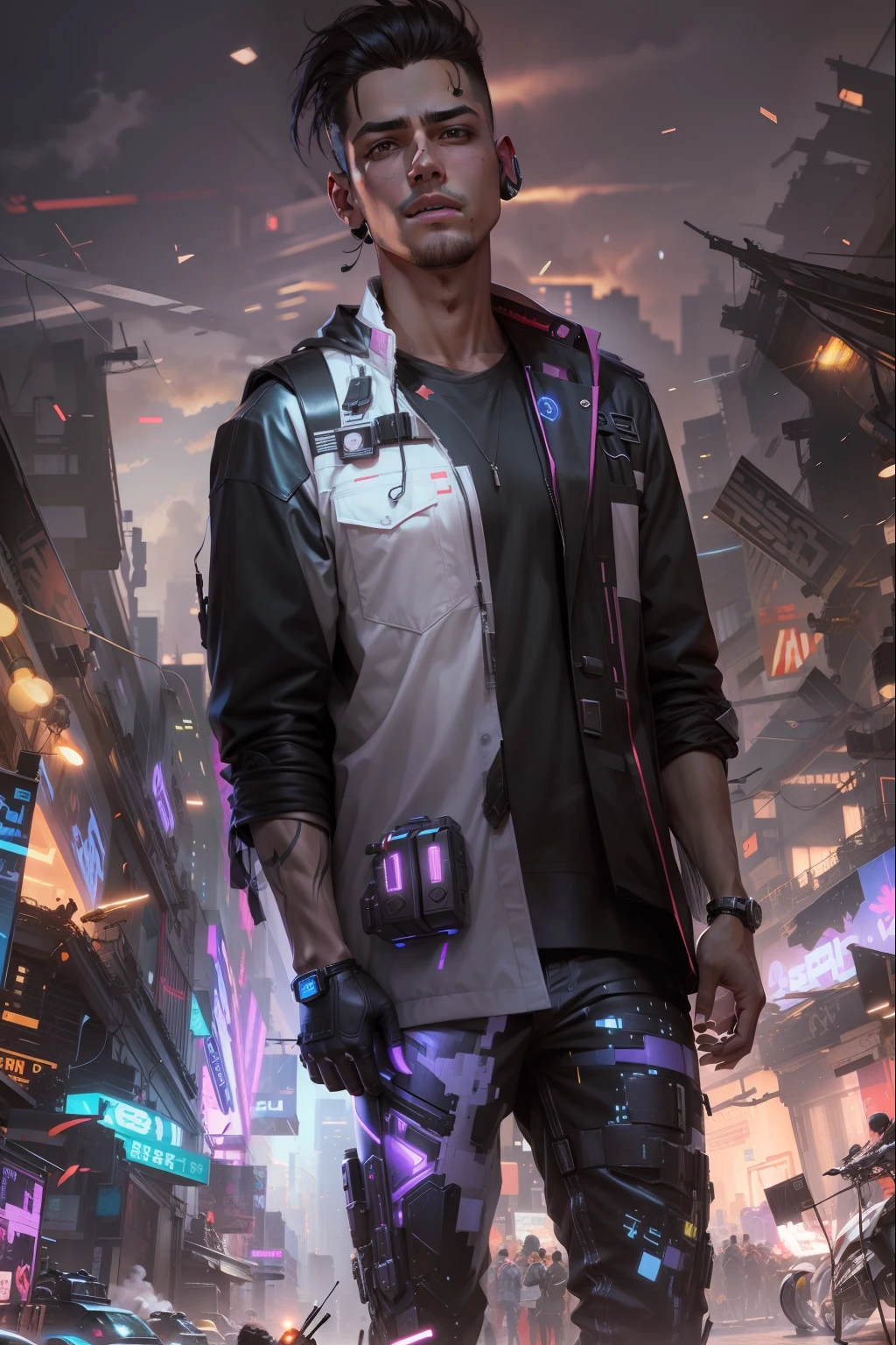 Change background cyberpunk handsome boy realistic face