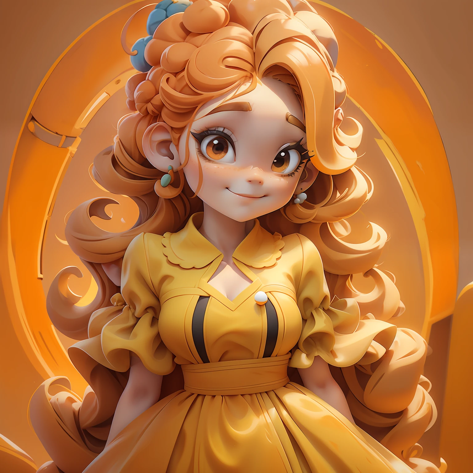 menina Lodo, (Lodo), Slime hair Penteado duplo buns estilo de cabelo, Orange Pumpkin, Vestido branco da princesa com cinto da arma, master part, best quality