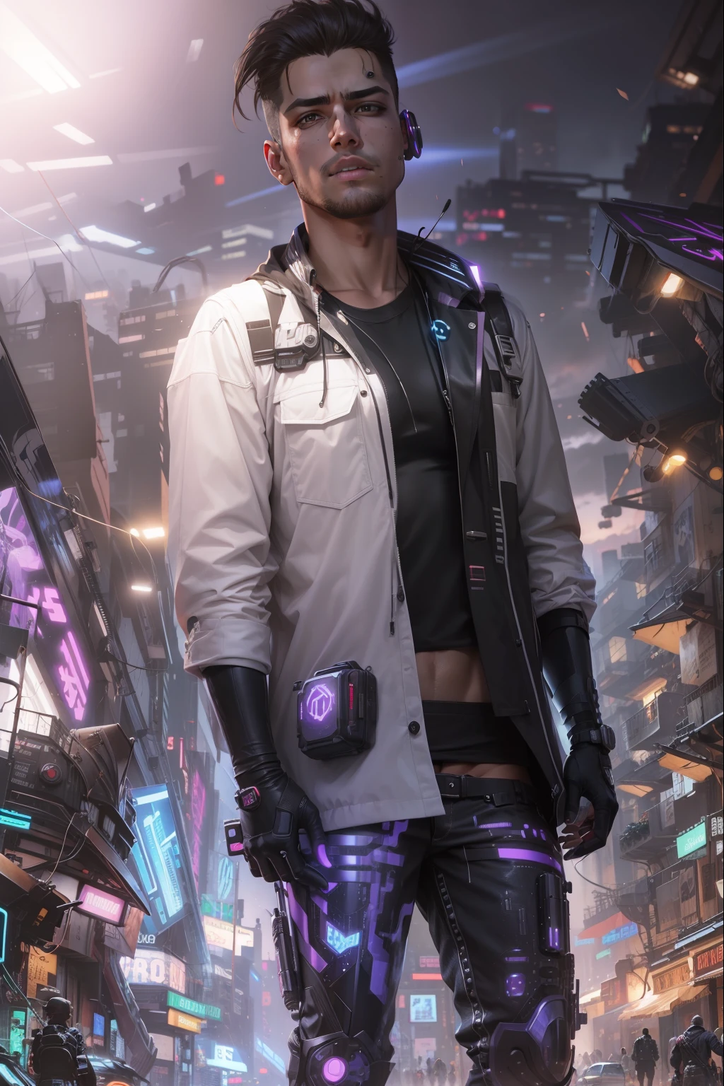 Change background cyberpunk handsome boy realistic face