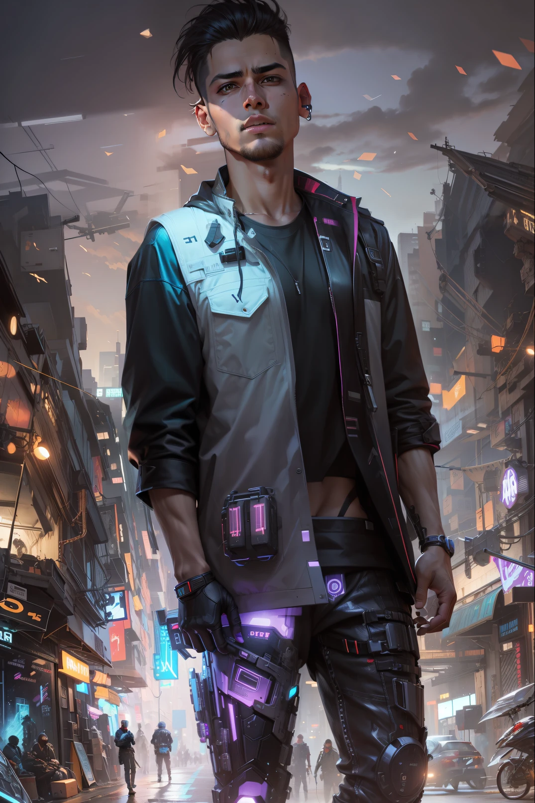 Change background cyberpunk handsome boy realistic face