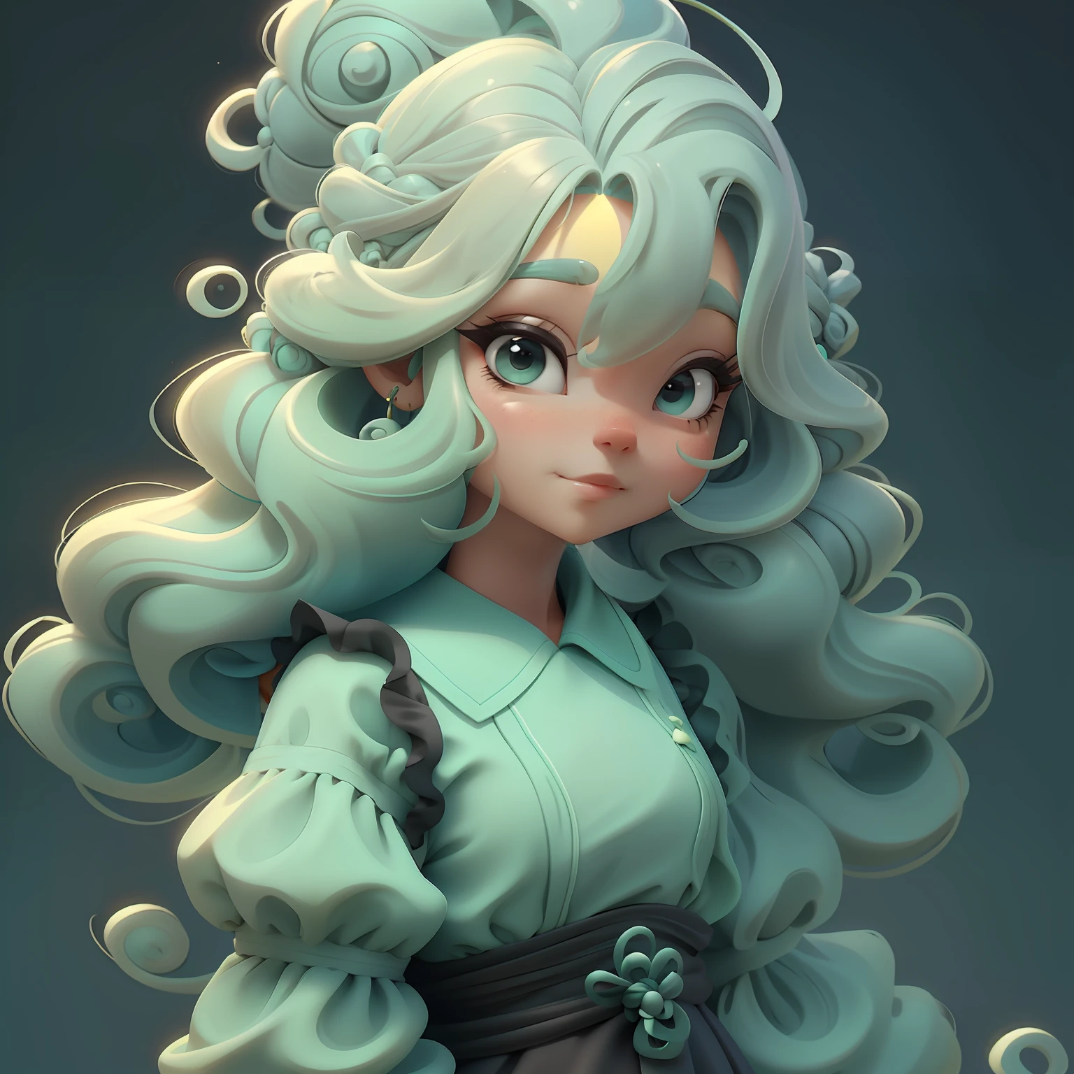 menina lama, (lama), Slime hair Penteado duplo buns estilo de cabelo, preto castanho, Vestido branco da princesa com cinto da arma, master part, best quality