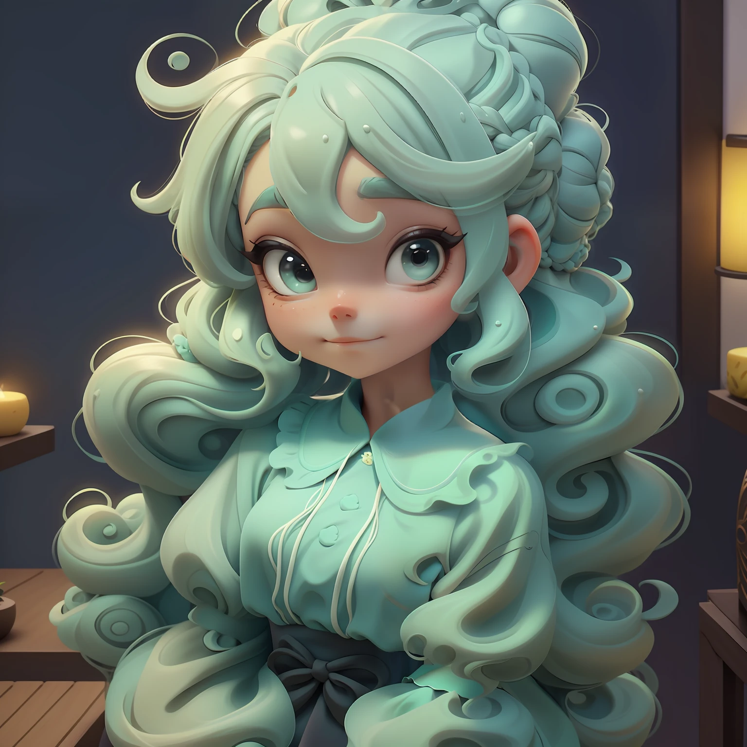 lama, (lama), Slime hair Penteado duplo buns estilo de cabelo, preto castanho, Vestido branco da princesa com cinto da arma, master part, best quality