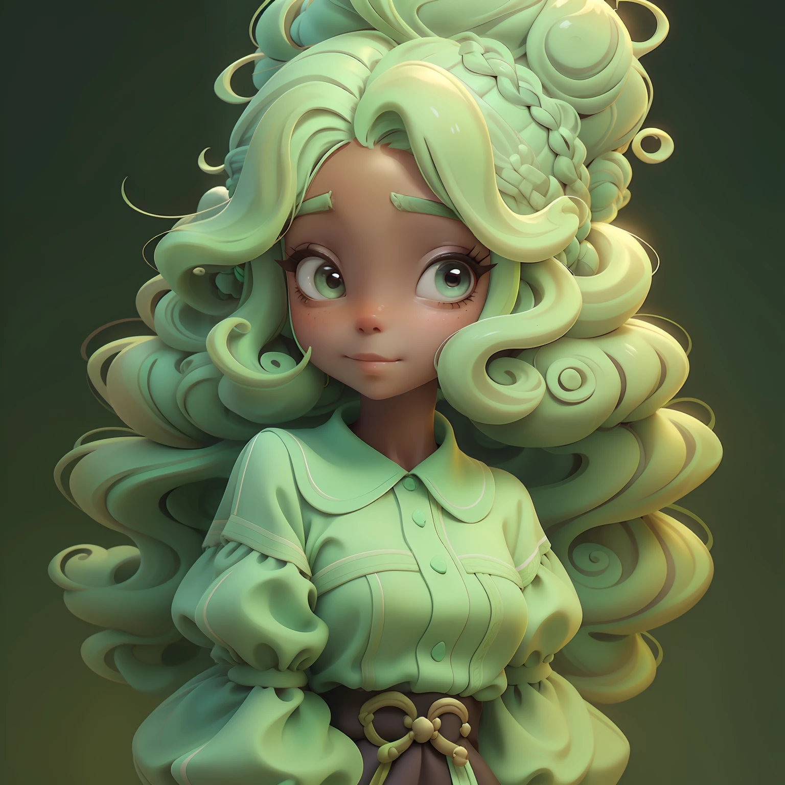 menina lama, (lama), Slime hair Penteado duplo buns estilo de cabelo, chocolate castanho, Vestido branco da princesa com cinto da arma, master part, best quality
