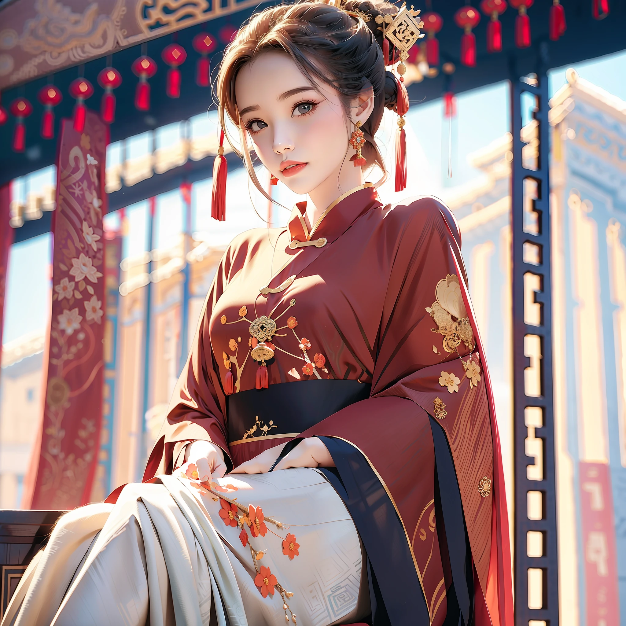 Princess Taiping,chinese ancient costume,sit on chair,Talk to another girl