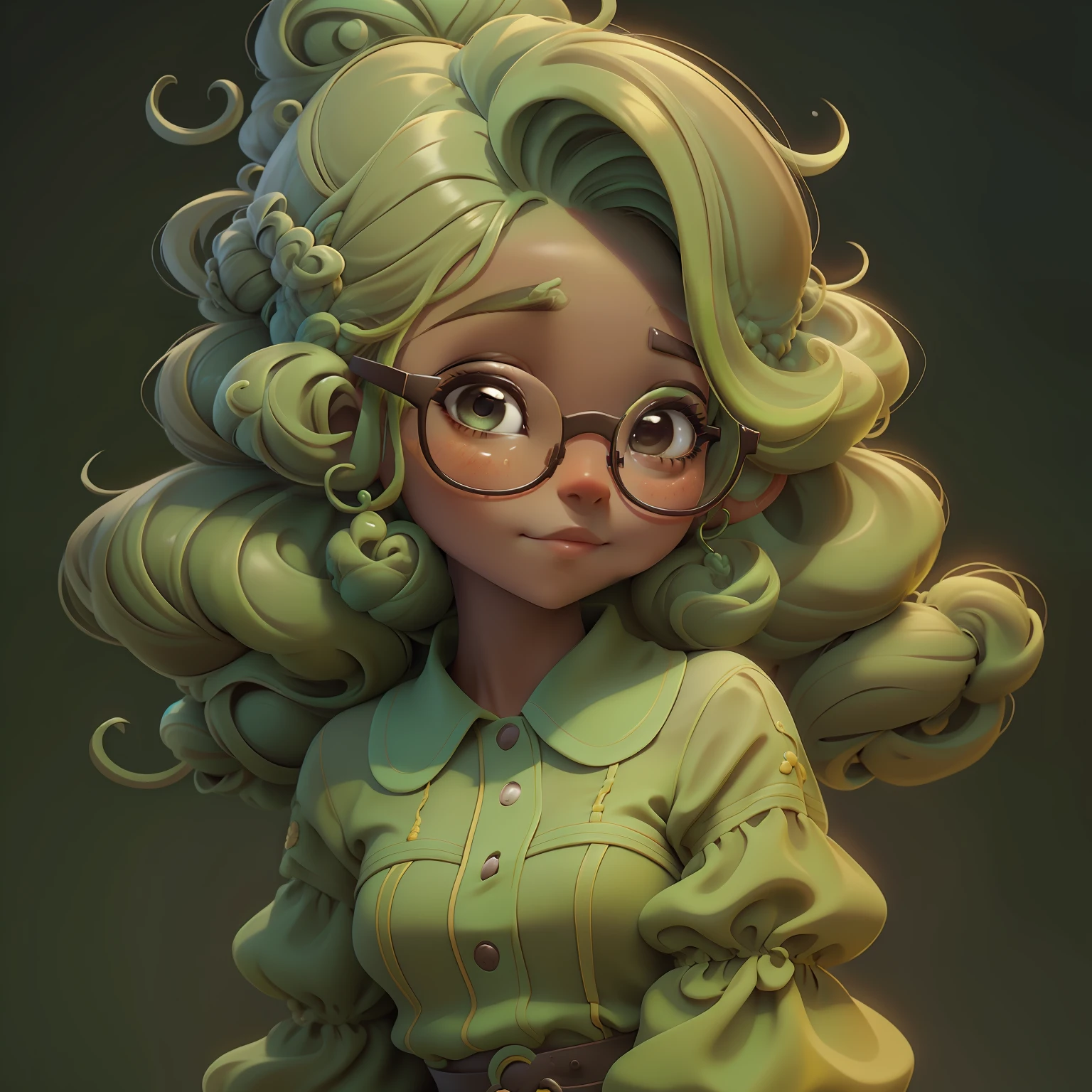 lama, (lama), Slime hair Penteado duplo buns estilo de cabelo, chocolate, castanho, eyeglass, Vestido branco da princesa com cinto da arma, master part, best quality