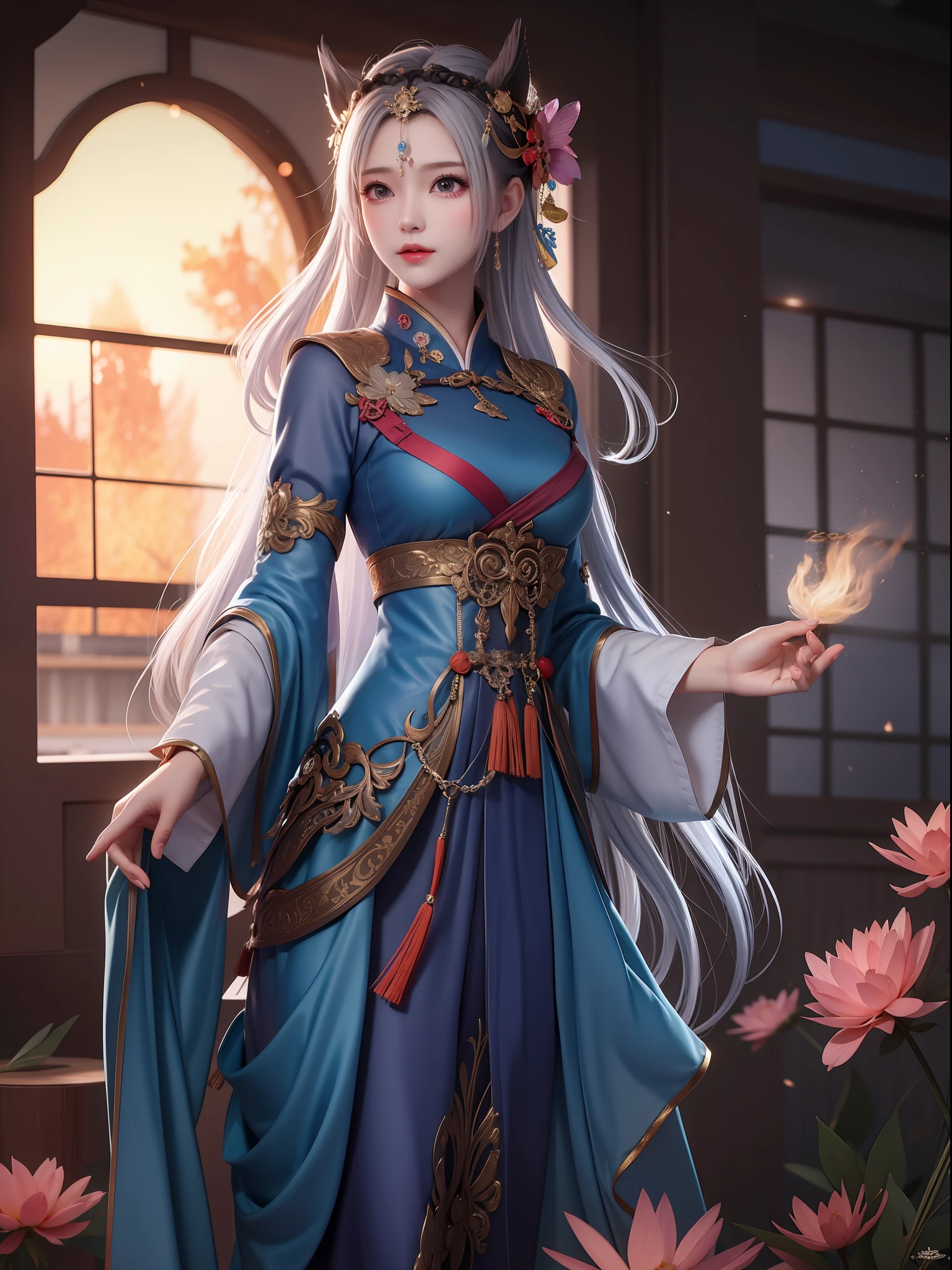Blue Flame Taoist Robe HD Ponytail Tall figure