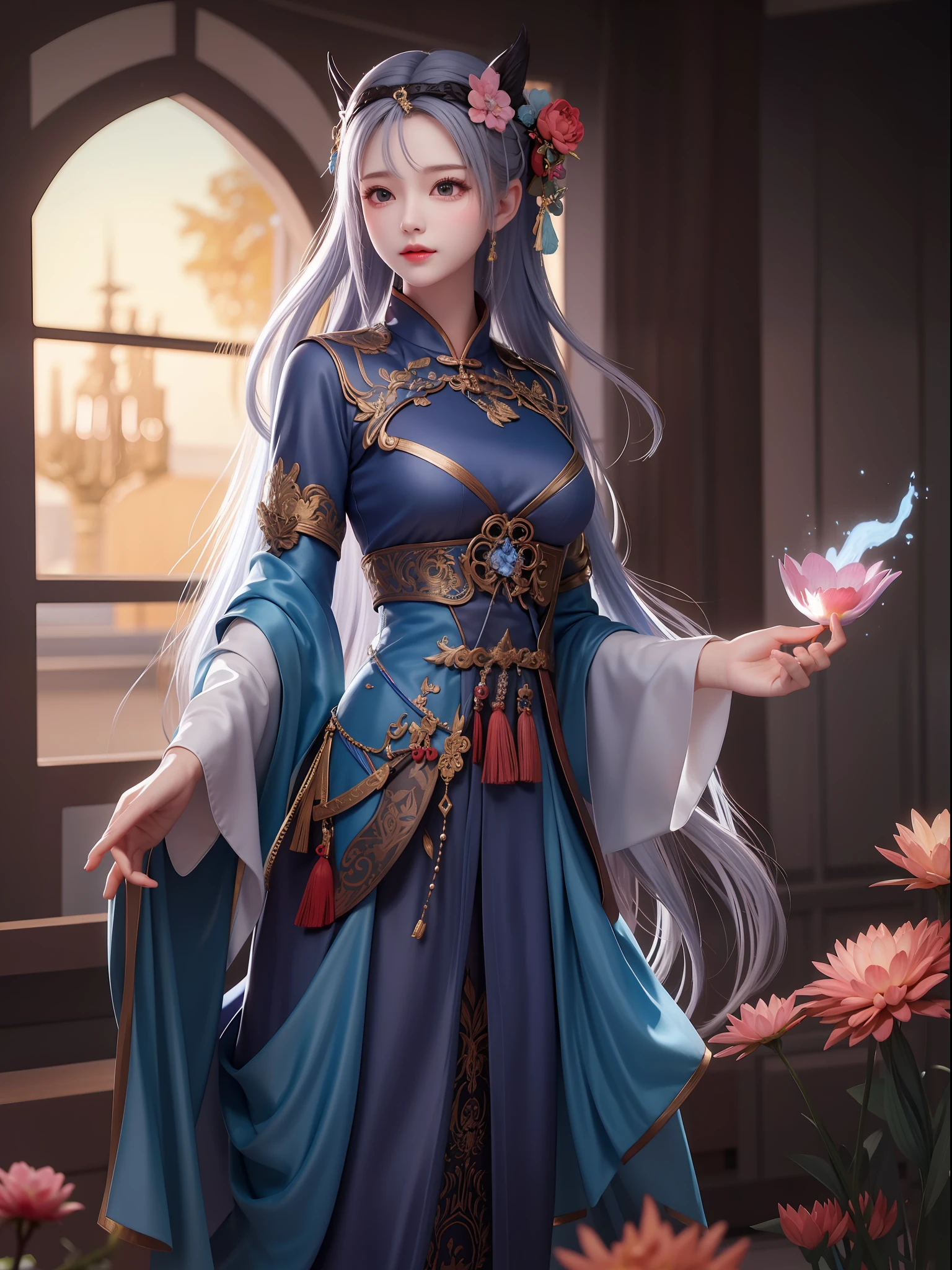 Blue Flame Taoist Robe HD Ponytail Tall figure
