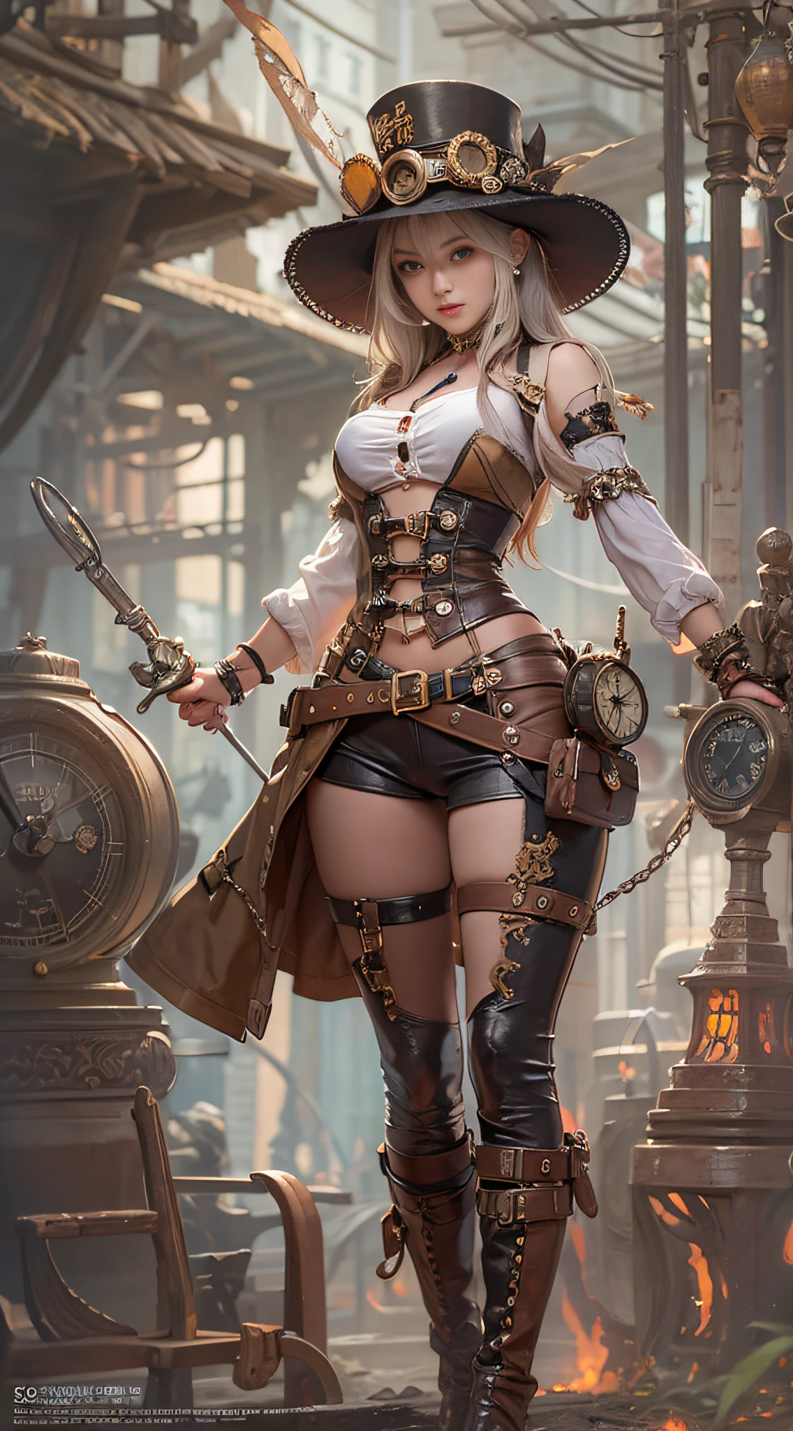 Lady of Alafed – Steampunk costume and hat pose, steampunk beautiful anime woman, by Yang J, guweiz on artstation pixiv, Stunning character art, cushart krenz key art feminine, fantasy outfit, guweiz on pixiv artstation, chengwei pan on artstation, style of wlop