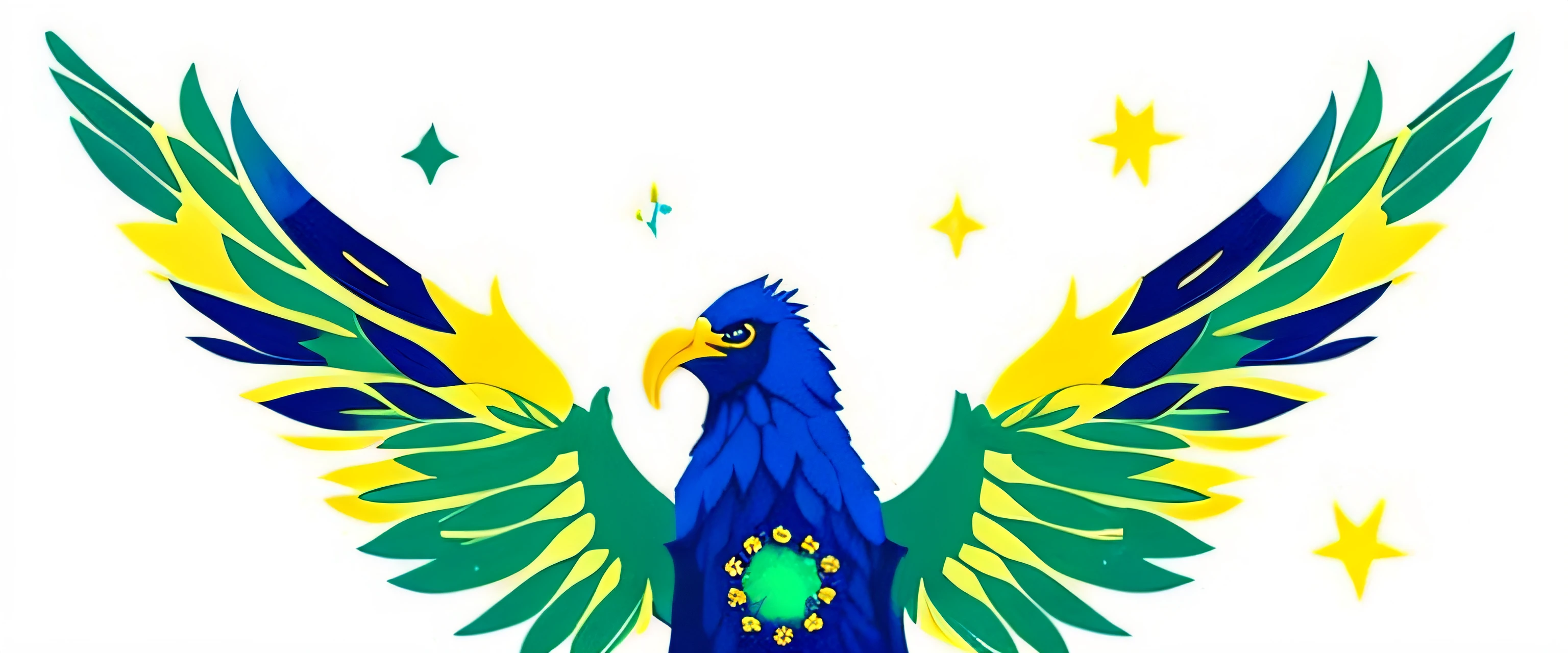 um close up de um ovo azul com asas verdes e amarelas, Paz Mundial, heaven on earth, Brasil, Brasil, mother earth, bandeira Brasileira, brasileiro, alguns amarelos verdes e azuis, asas que se estendem, Edviges Faini, o mundo, Mundo Verde, infinite angelic wings, asas abertas, background is celestial, creation of the world, Asas Angelicais