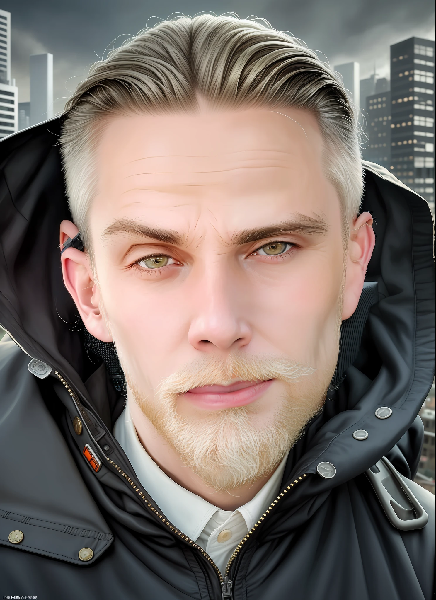 RAW photo, a close up portrait photo of brutal 63 y.o man in wastelander clothes, long haircut, pale skin, slim body, background is city ruins, (high detailed skin:1.2), 8k uhd, dslr, soft lighting, high quality, film grain, Fujifilm XT3