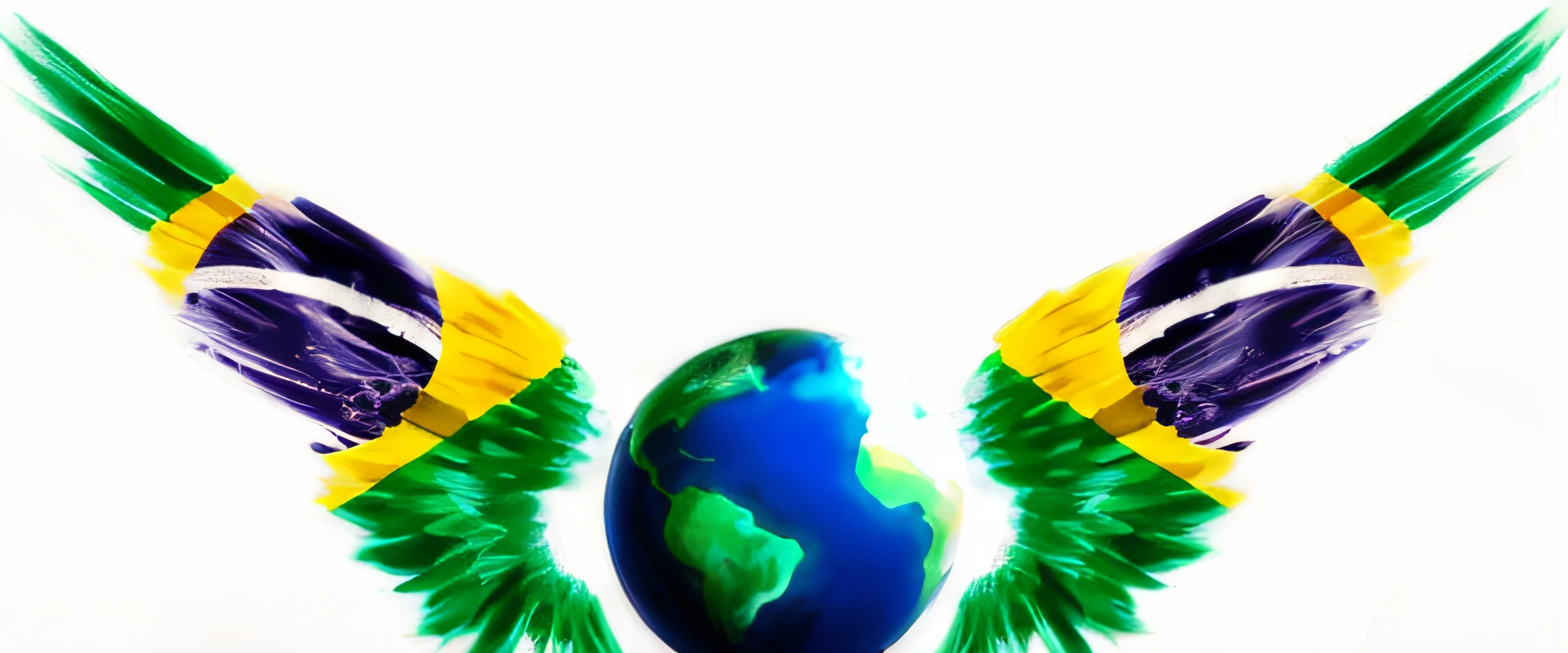 um close up de um ovo azul com asas verdes e amarelas, paz mundial, heaven on earth, Brasil, Brasil, mother earth, bandeira Brasileira, Brasileiro, alguns amarelos verdes e azuis, asas que se estendem, Edviges Faini, o mundo, mundo verde, infinite angelic wings, asas abertas, background is celestial, creation of the world, Asas Angelicais