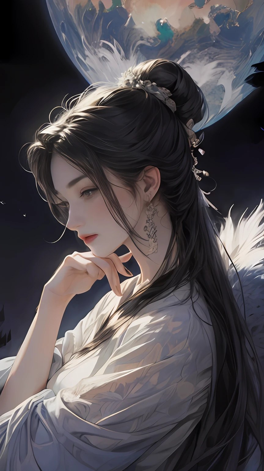 "(super high image quality)、(peerless masterpiece)、themoon、god of moon、goddes、florals"
