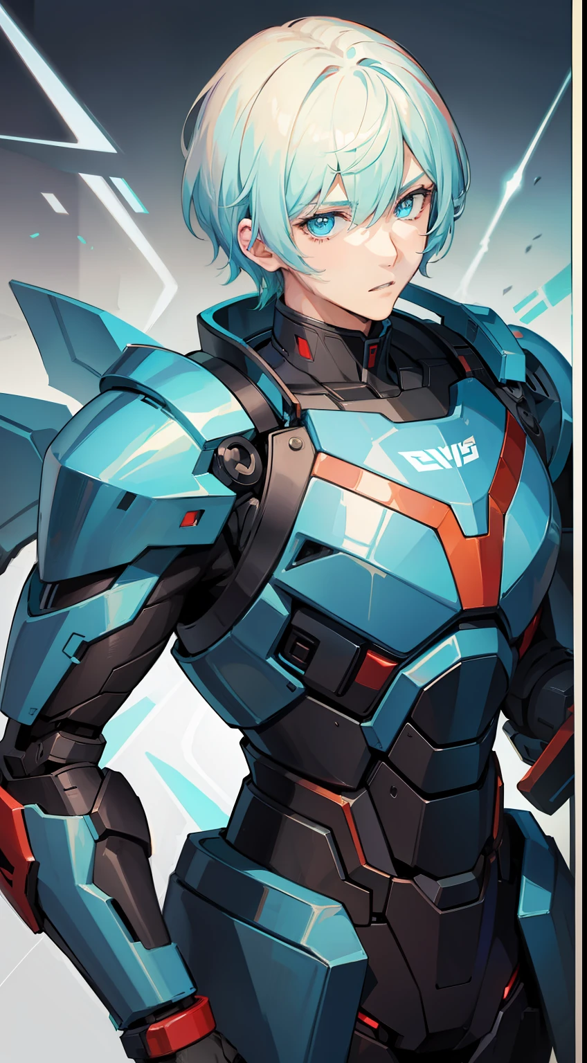 Young guy, short blonde hair, Cyan eyes, Autobot's red armor, Masterpiece, hiquality