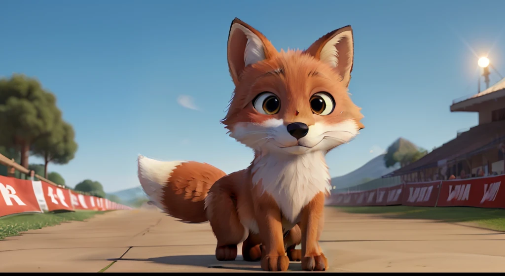 "Young fox at the finish line in the race" ((Best Quality)), ((Masterpiece)), (Detailed: 1.4), 3D