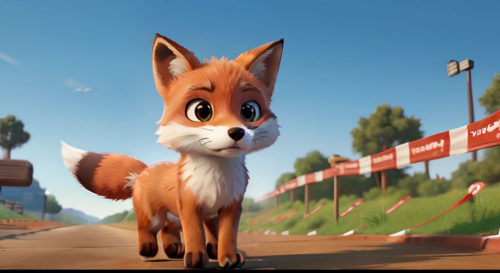 "Young fox at the finish line in the race" ((Best Quality)), ((Masterpiece)), (Detailed: 1.4), 3D