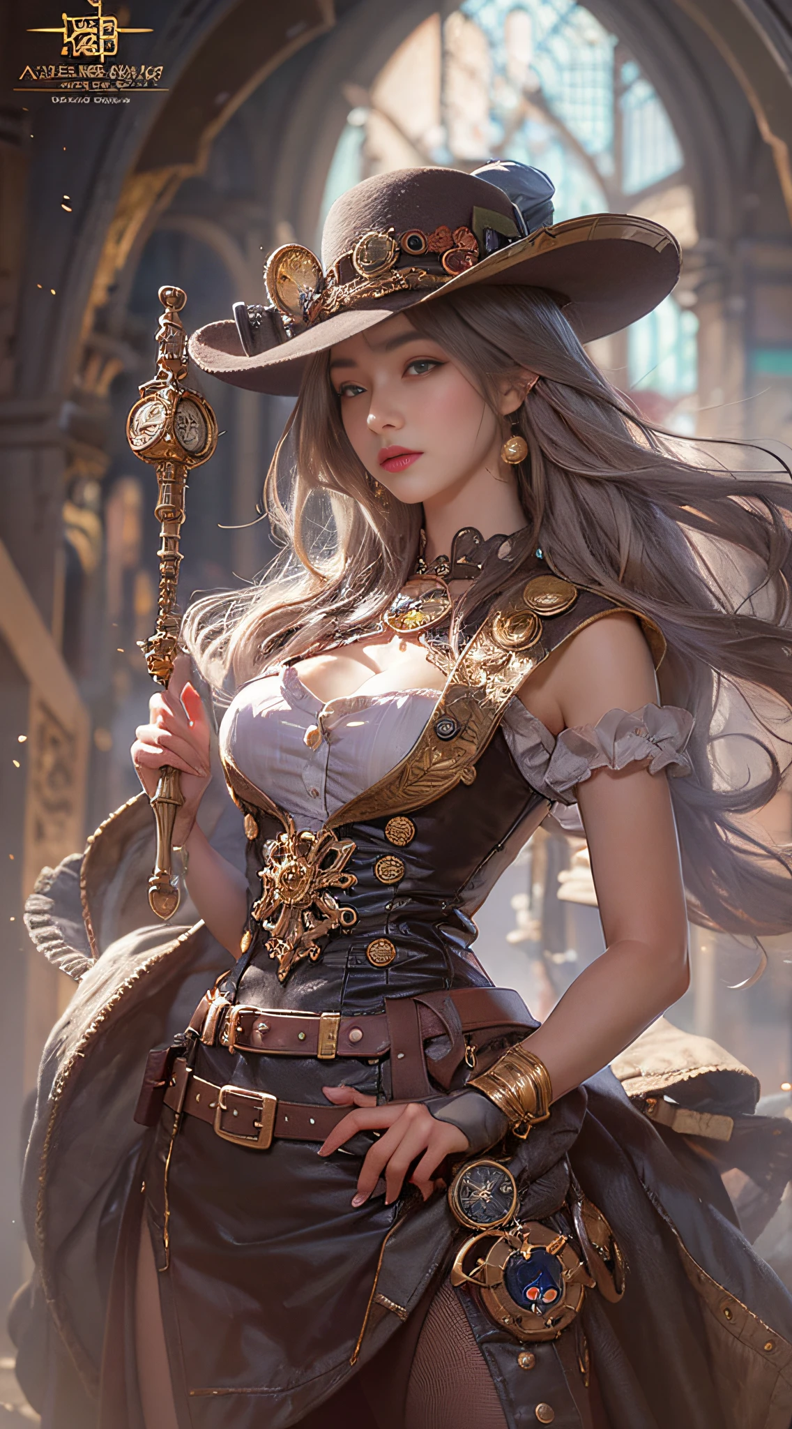 Lady of Alafed – Steampunk costume and hat pose, steampunk beautiful anime woman, by Yang J, guweiz on artstation pixiv, Stunning character art, cushart krenz key art feminine, fantasy outfit, guweiz on pixiv artstation, chengwei pan on artstation, style of wlop