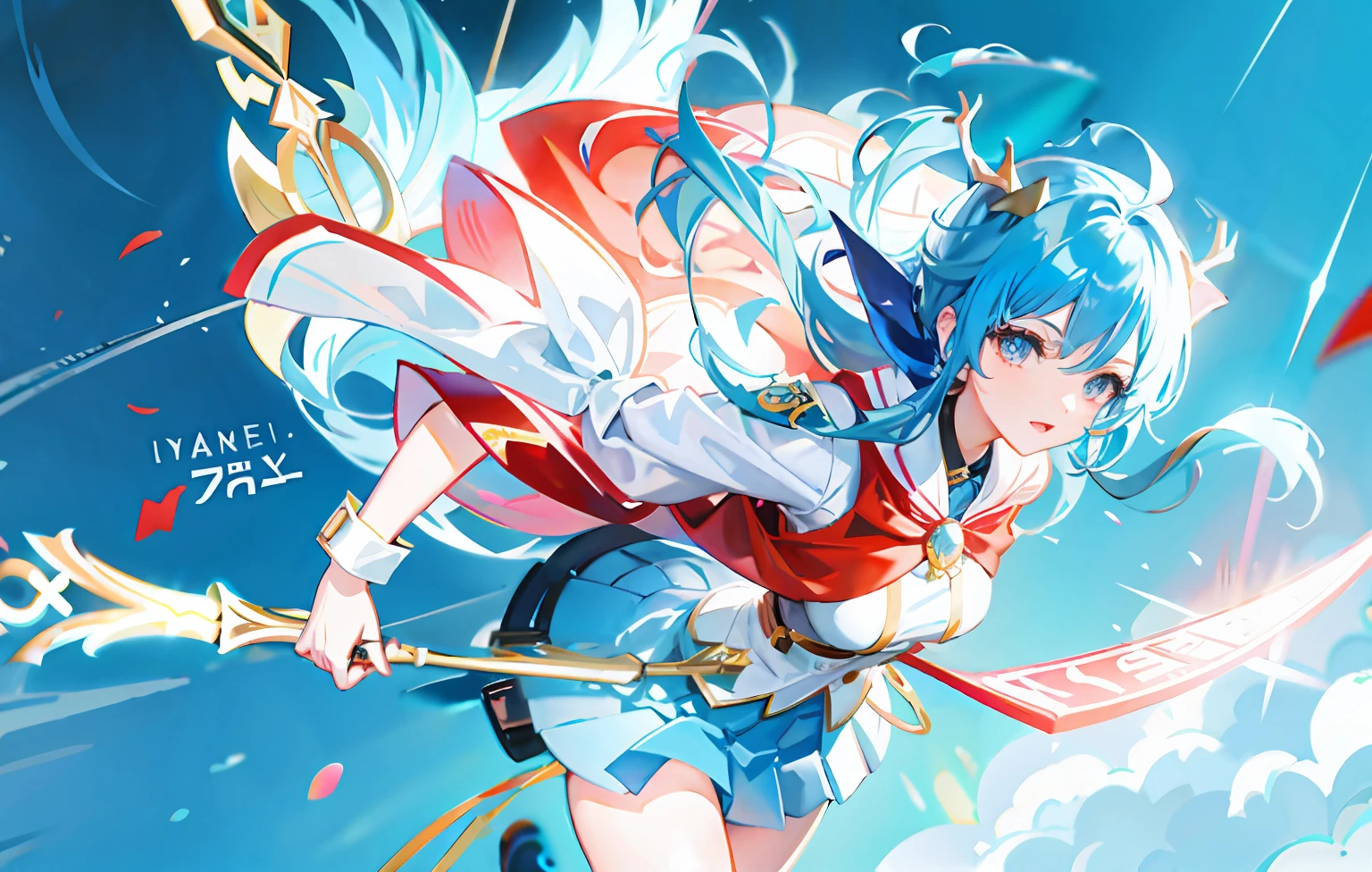 Magic wand in hand,A pair of blue antlers grow on the head