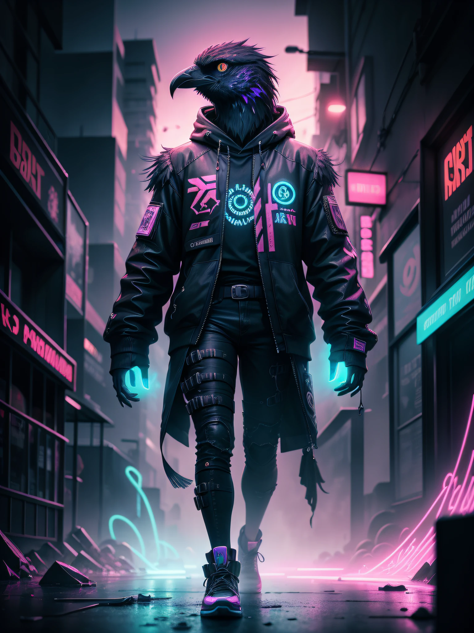 A bird
Lone Crow, Abrir asas, Psychedelic world, ghostly effects, Neon light, cyberpunk louco, 8k, Ultra Detalhado