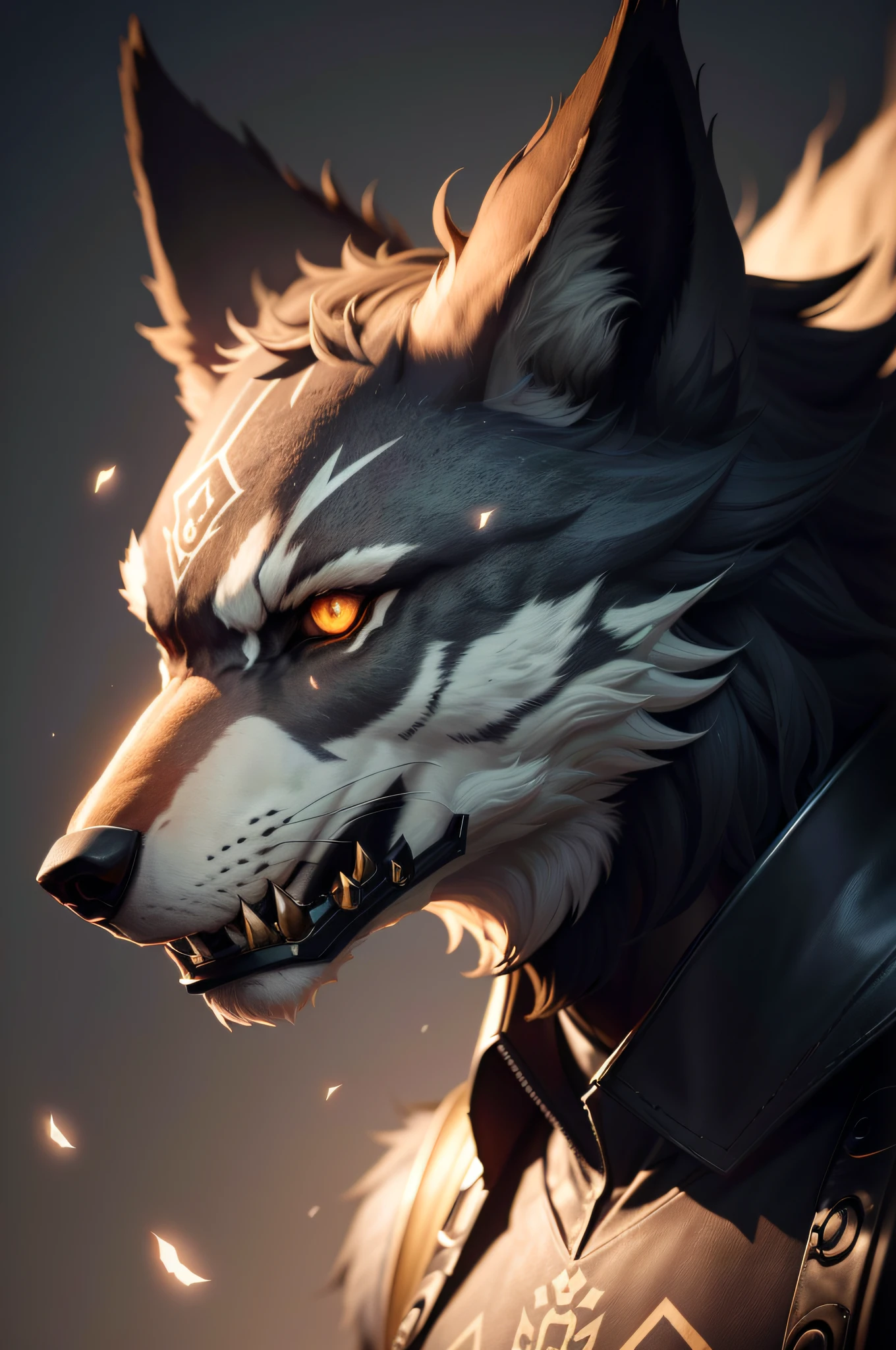 anime, um lobo com uma jaqueta de couro e uma gola de couro, cara de lobo antro, impressionante estilo de arte detalhado, Trending in ArtStation 4K, alpha wolf head, 8k arte detalhada de alta qualidade, retrato do lobo da fantasia, dramatic cinematic detailed fur, badass anime 8 k, trending on ArtStation:3, lobo hiper detalhado - como o rosto