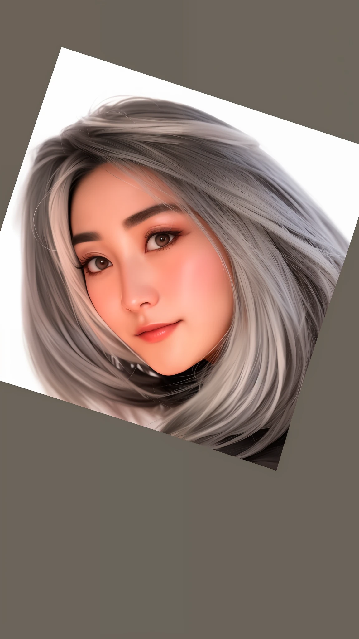there is a woman with a long gray hair and a black top, yee chong silverfox, flowing silver hair, realistic. cheng yi, silver haired, silver hair girl, girl silver hair, cloudy grey hair, inspired by Wen Jia, ash blond greyish hair, flowy white grey hair, inspired by Xia Chang, photorealistic artstyle, going gray, gray color