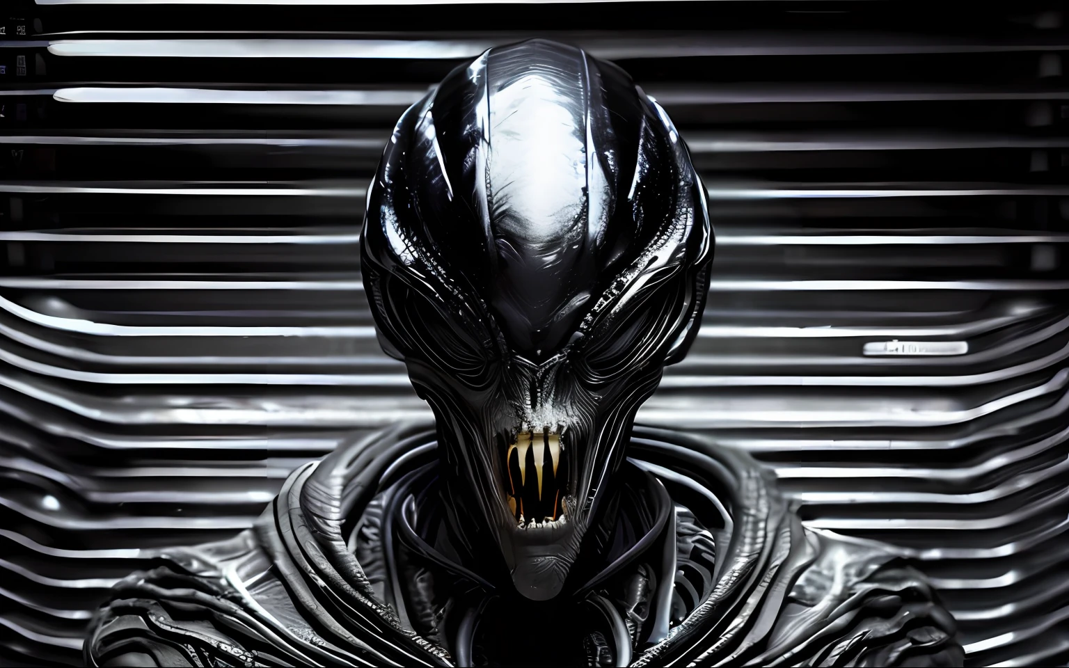 The alien from the movie 'Alien', ( ( ( alien ) ) ), Xenomorfos, From the Aliens franchise, preto xenomorfo brilhante (Cinematographic photo:1.3) de (Ultra detalhado:1.3) Alien\ (covenant 2017\), epic, olhar raivoso, dentes afiados,olhar feroz, Dynamic Stance, acid in the mouth
