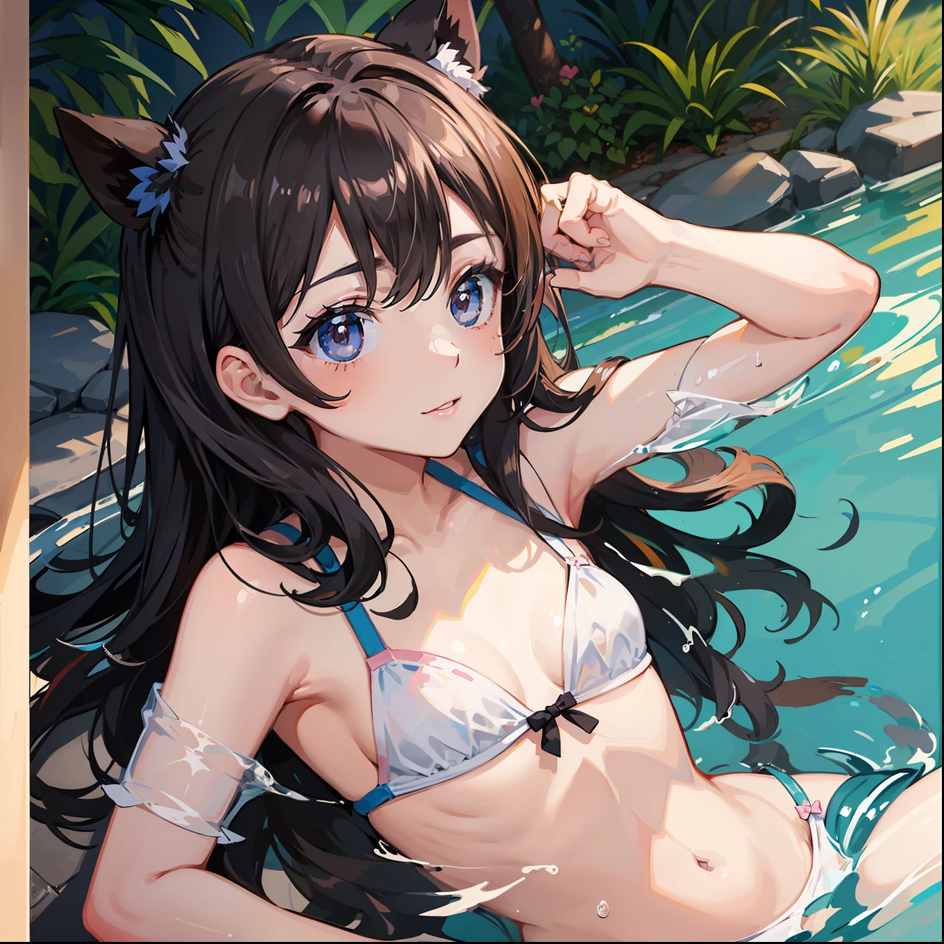 Cute s top-quality masterpiece Normal five fingers Lustrous hair swim wears swimming pools