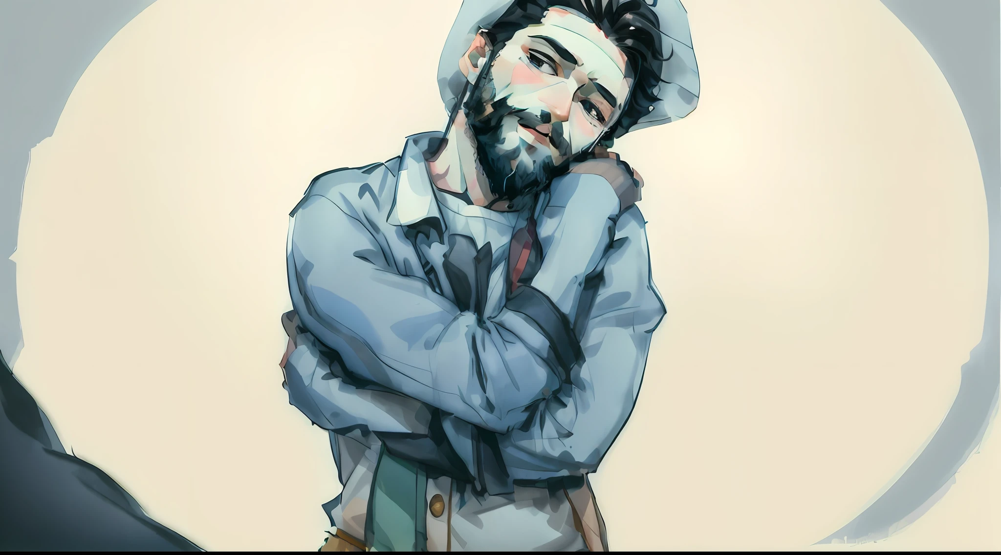 An illustration showing a bearded man hugging, symbolizing self-love and the importance of cultivating love within yourself. This highlights how habitual love can shape our personality and influence our everyday actions.