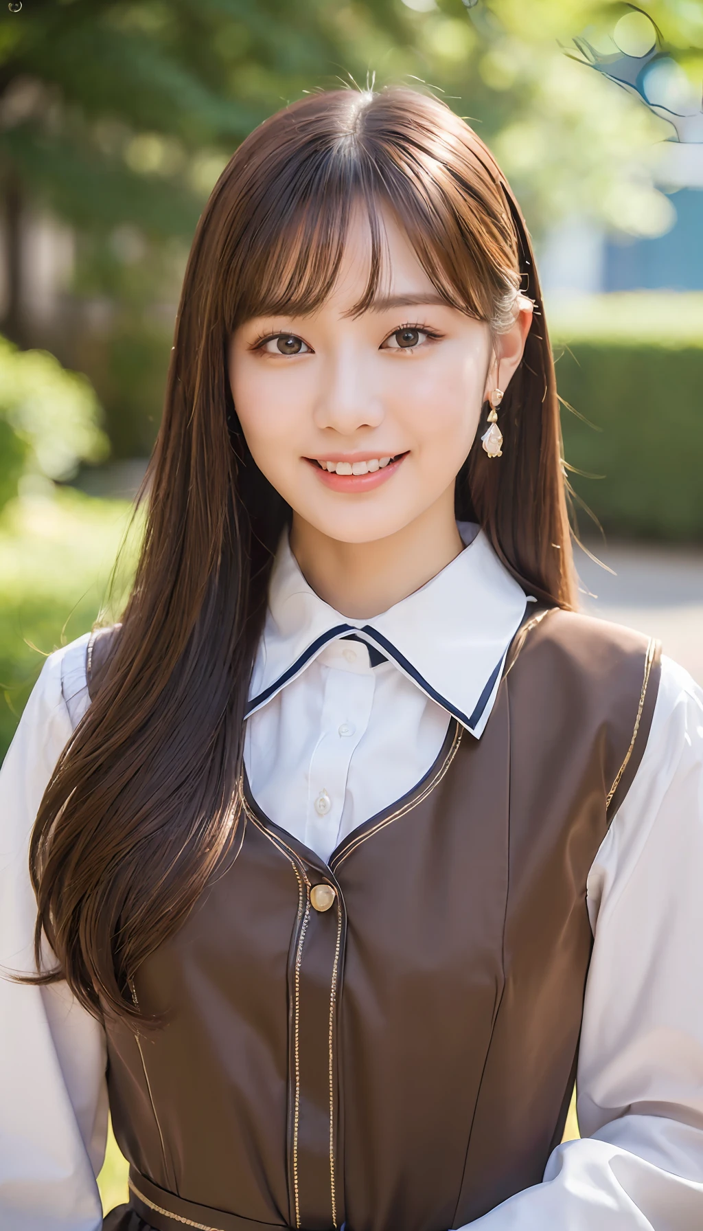 (8K、top-quality、masterpiece、超A high resolution、High Definition Face:1.3)、portlate、(20 years girl:1.3)、Beautiful fece、kawaii、Brown hair、Fetishes、vestments、bokeh dof、frontage、cowboy shot, light smile, shirt, collared shirt,